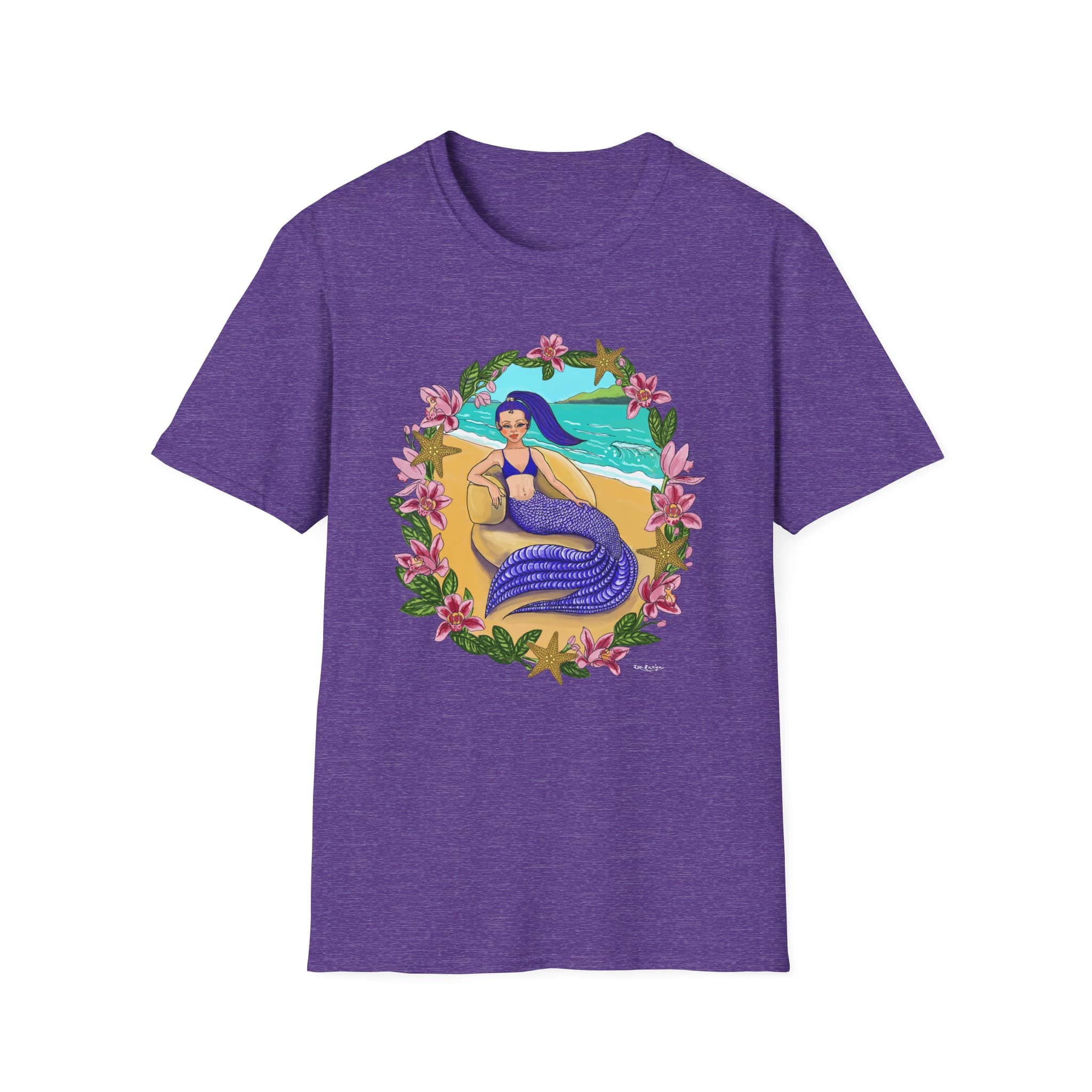 Blue-Haired Mermaid Beach Vibes T-Shirt — Tropical Floral Ocean Graphic - Image 24