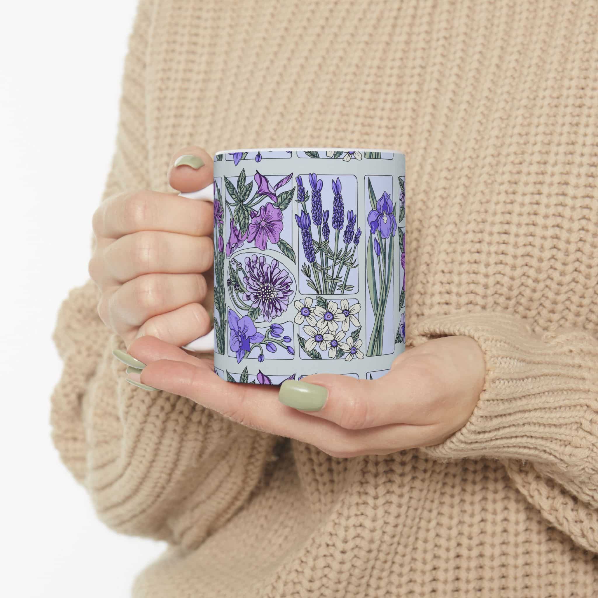 Floral Lavender & Violet Botanical Ceramic Mug (11oz, 15oz) - Image 5