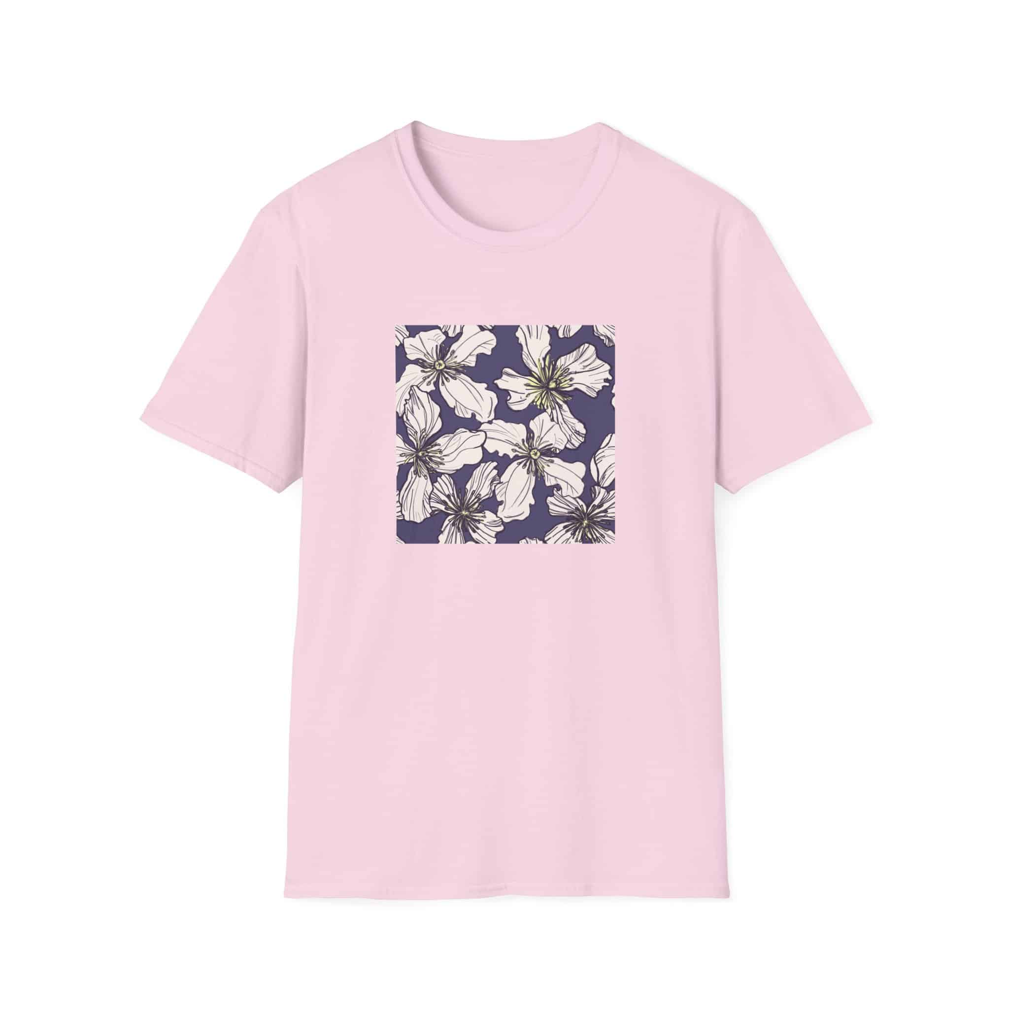 Floral Square Tee — White Clematis Print T-Shirt - Image 9