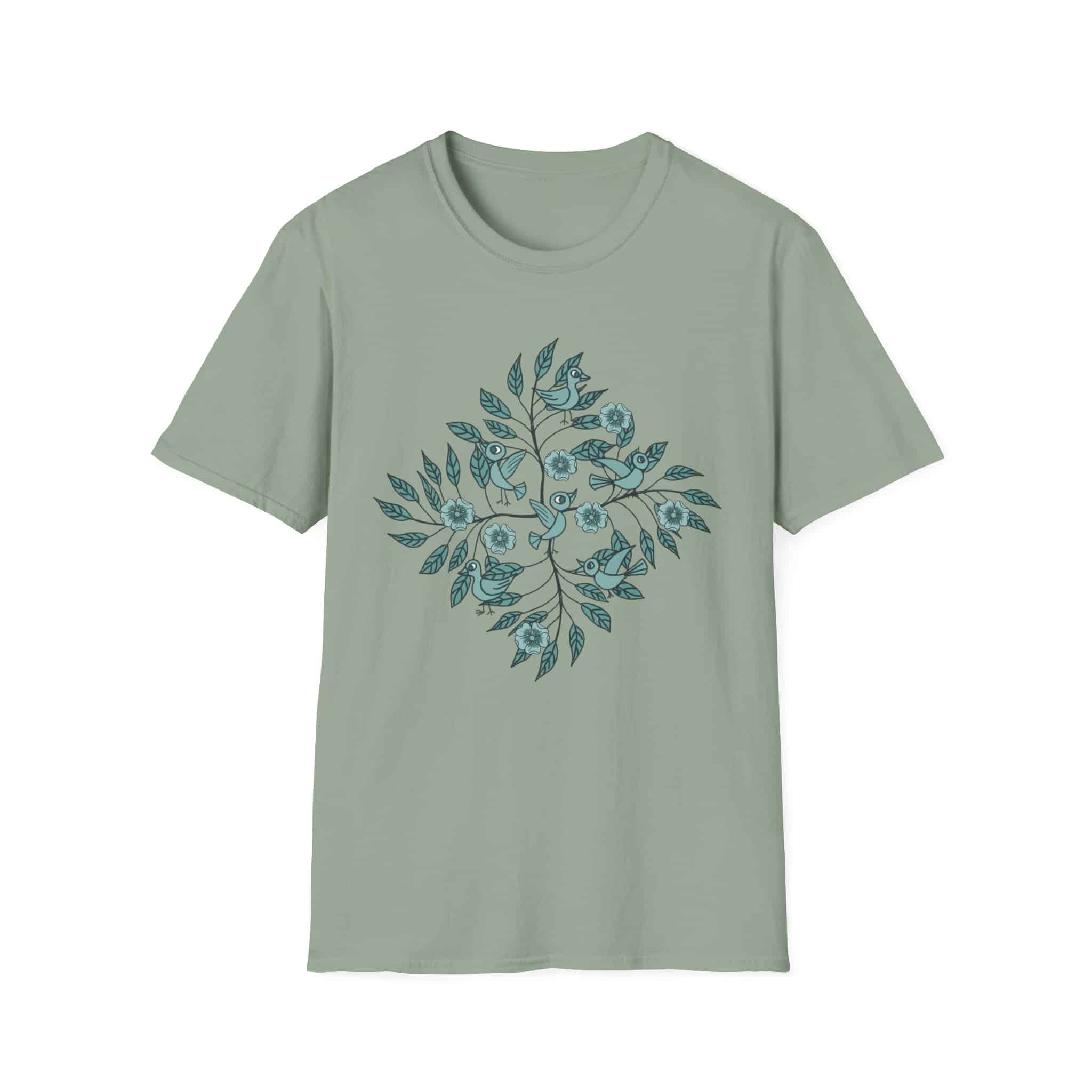 Botanical Bird Tee — Teal Floral Branch Graphic T-Shirt - Image 27