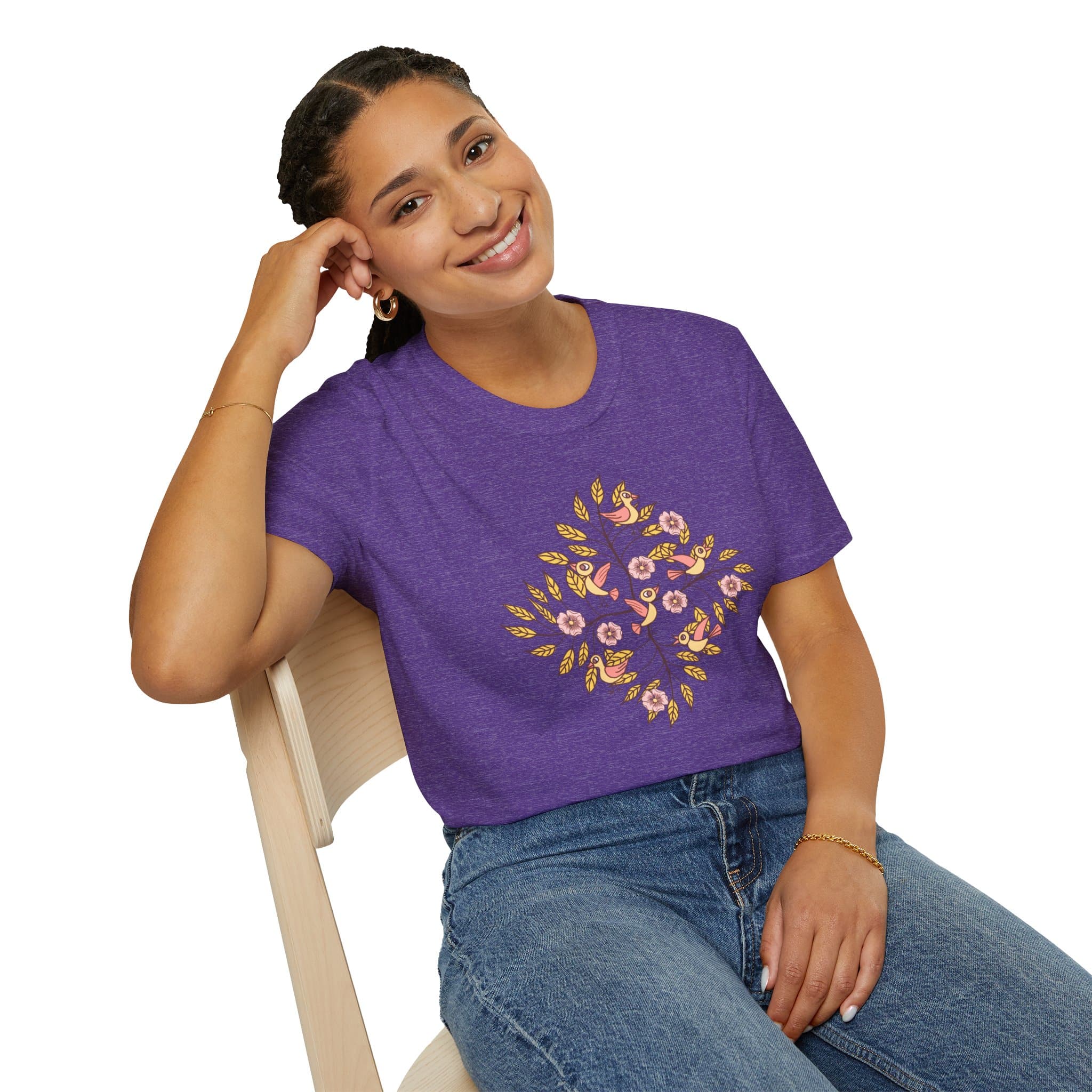 Floral Bird Tree T-Shirt — Boho Botanical Tee with Pink Blossoms - Image 16
