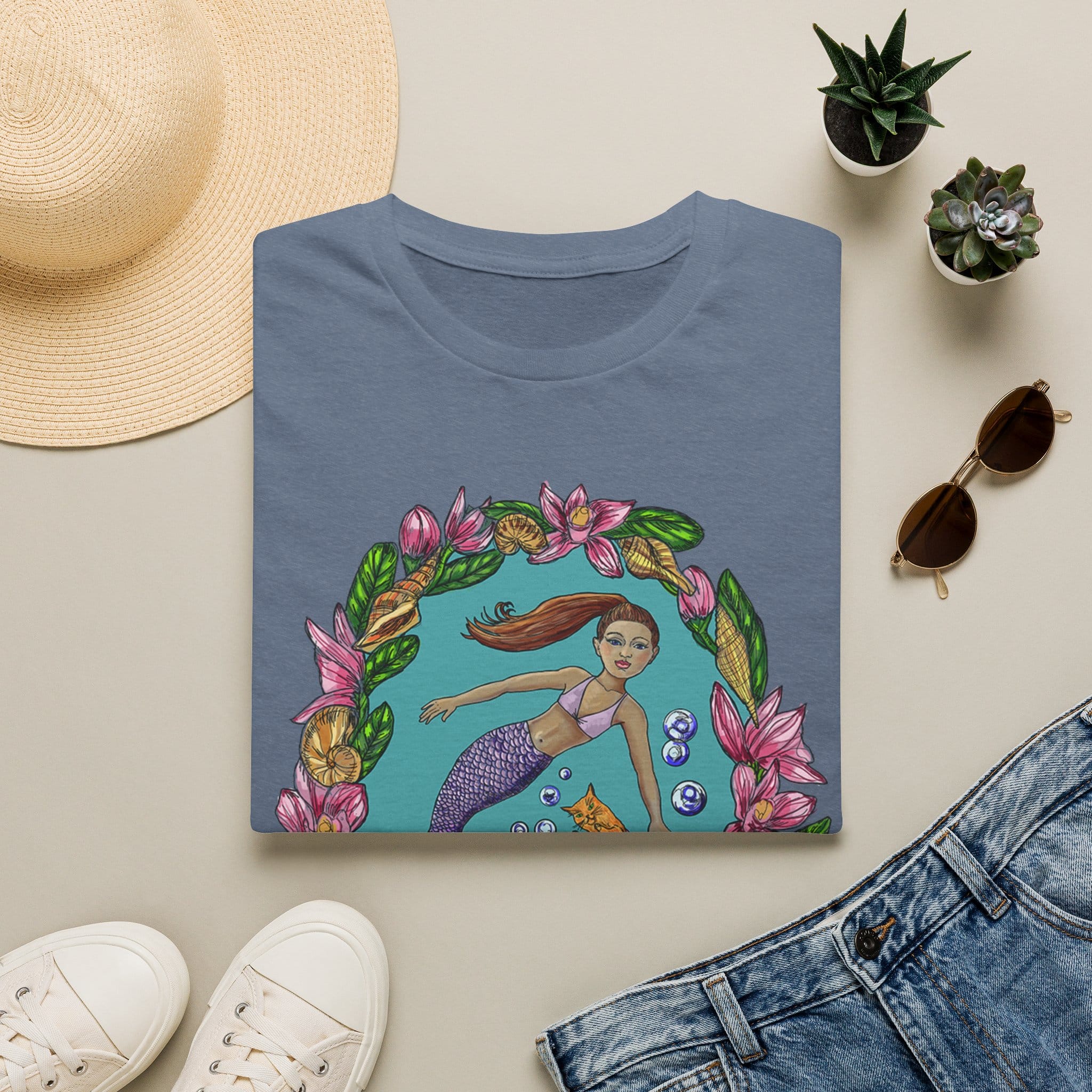 Mercat with Mermaid Beach Vibes T-Shirt — Tropical Floral Ocean Graphic - Image 19