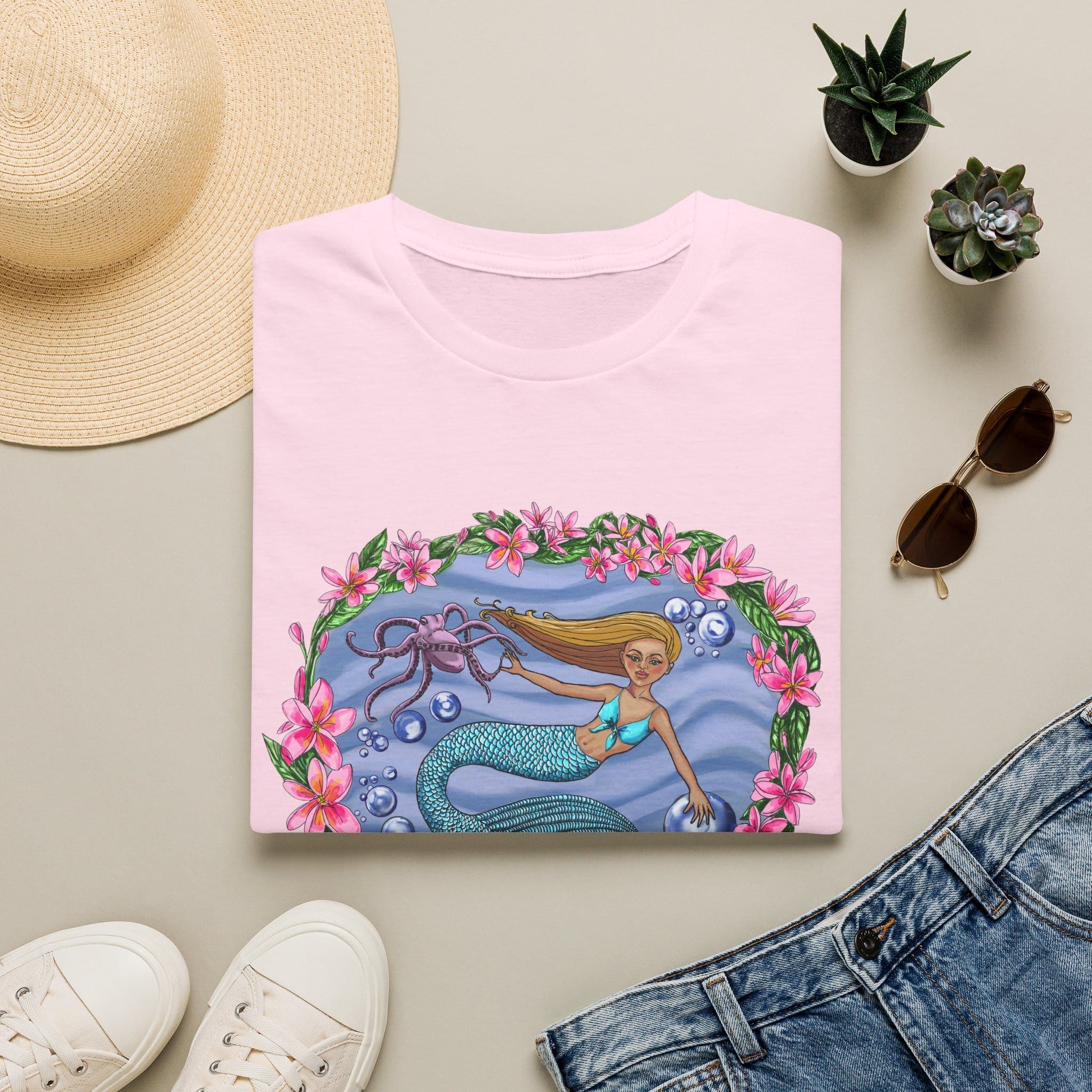 Mermaid With Octopus Beach Vibes T-Shirt — Tropical Floral Ocean Graphic - Image 4