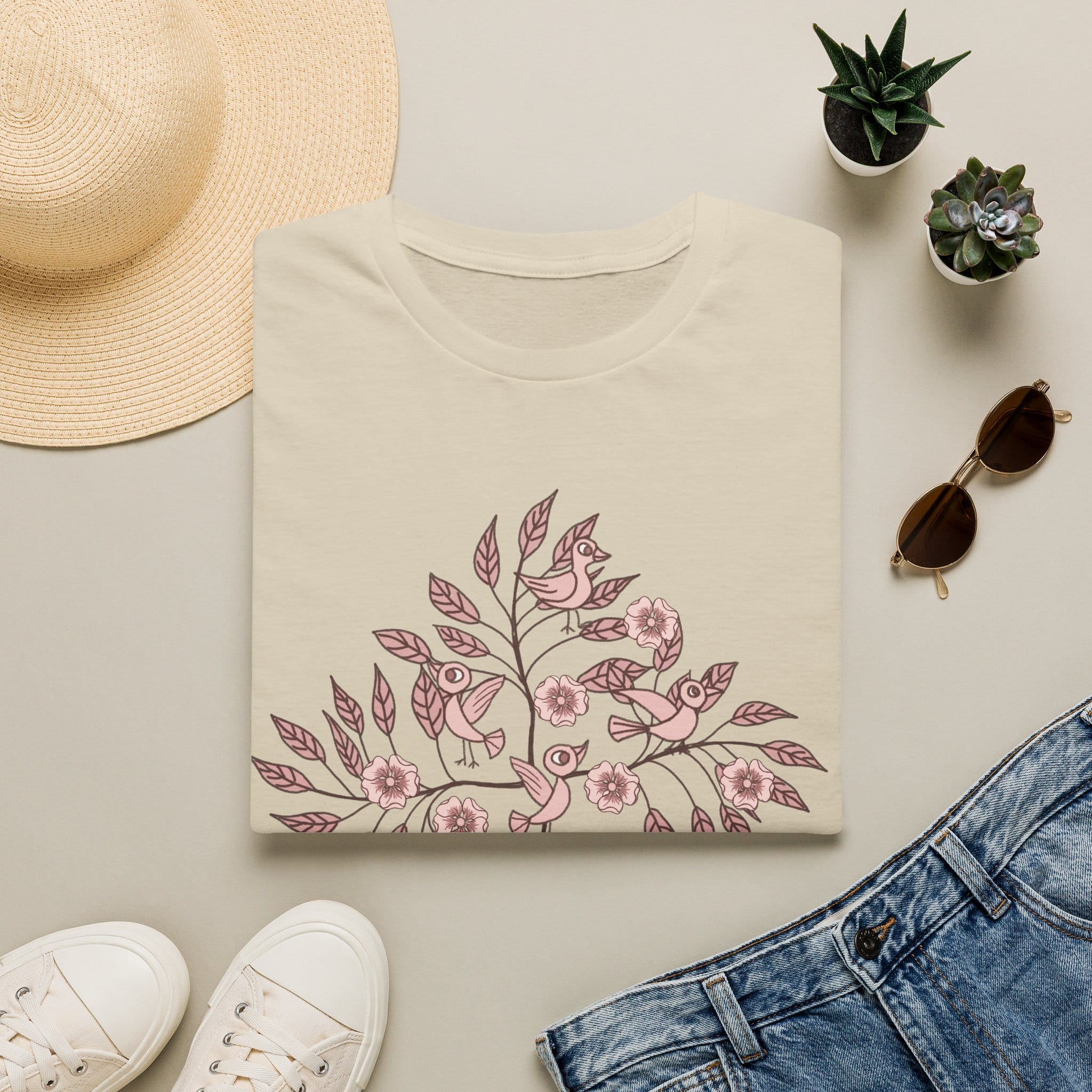 Floral Bird Branch T‑Shirt — Vintage Rose Botanical Graphic Tee - Image 16