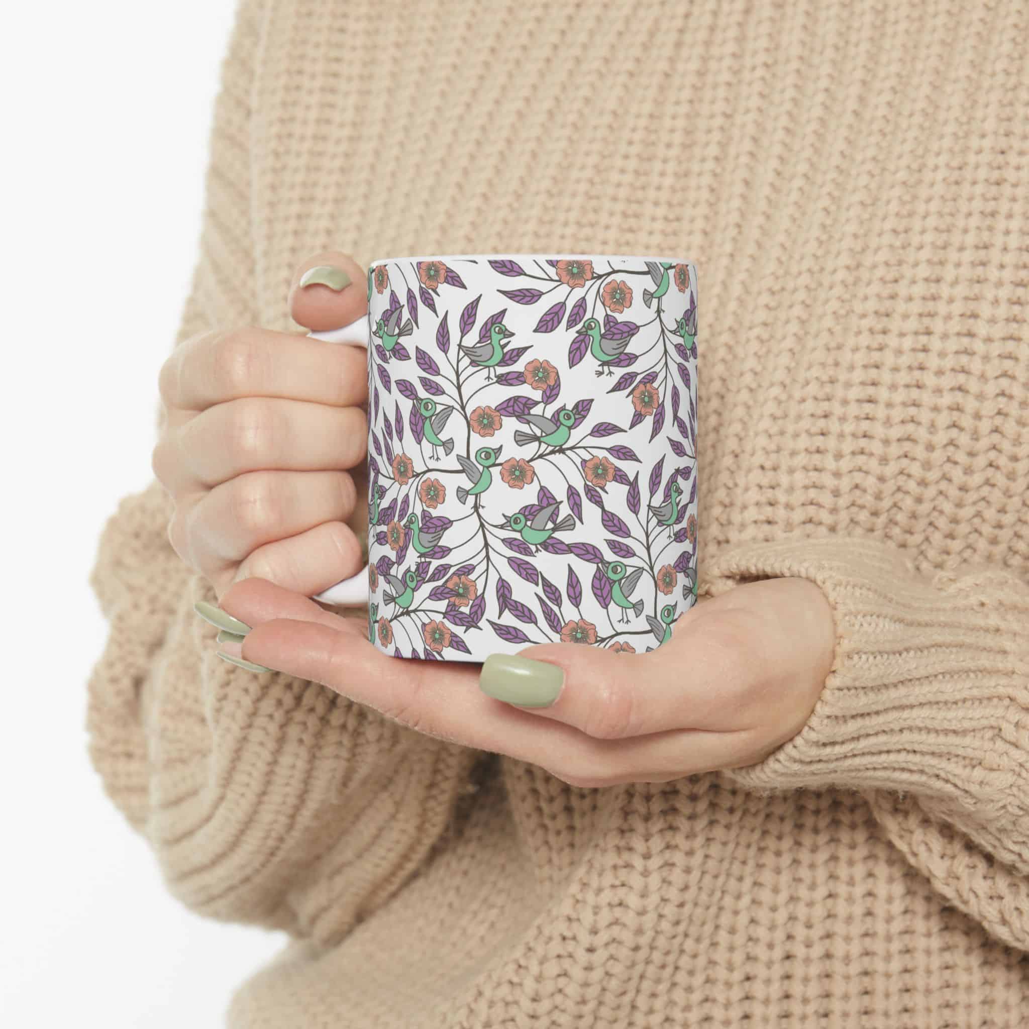 Floral Bird Pattern Ceramic Mug (11oz/15oz) - Image 5