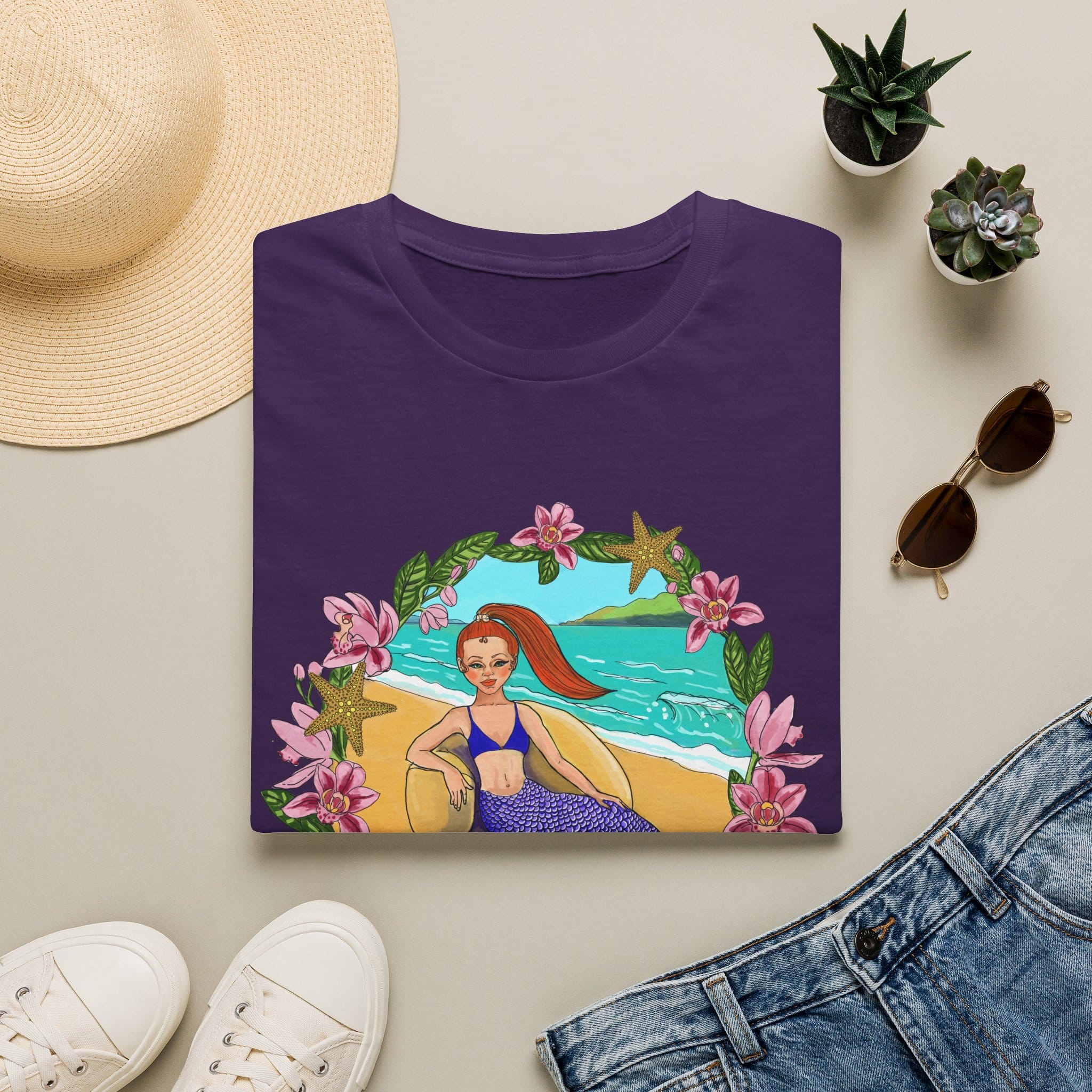 Red-Headed Mermaid Beach Vibes T-Shirt — Tropical Floral Ocean Graphic - Image 7