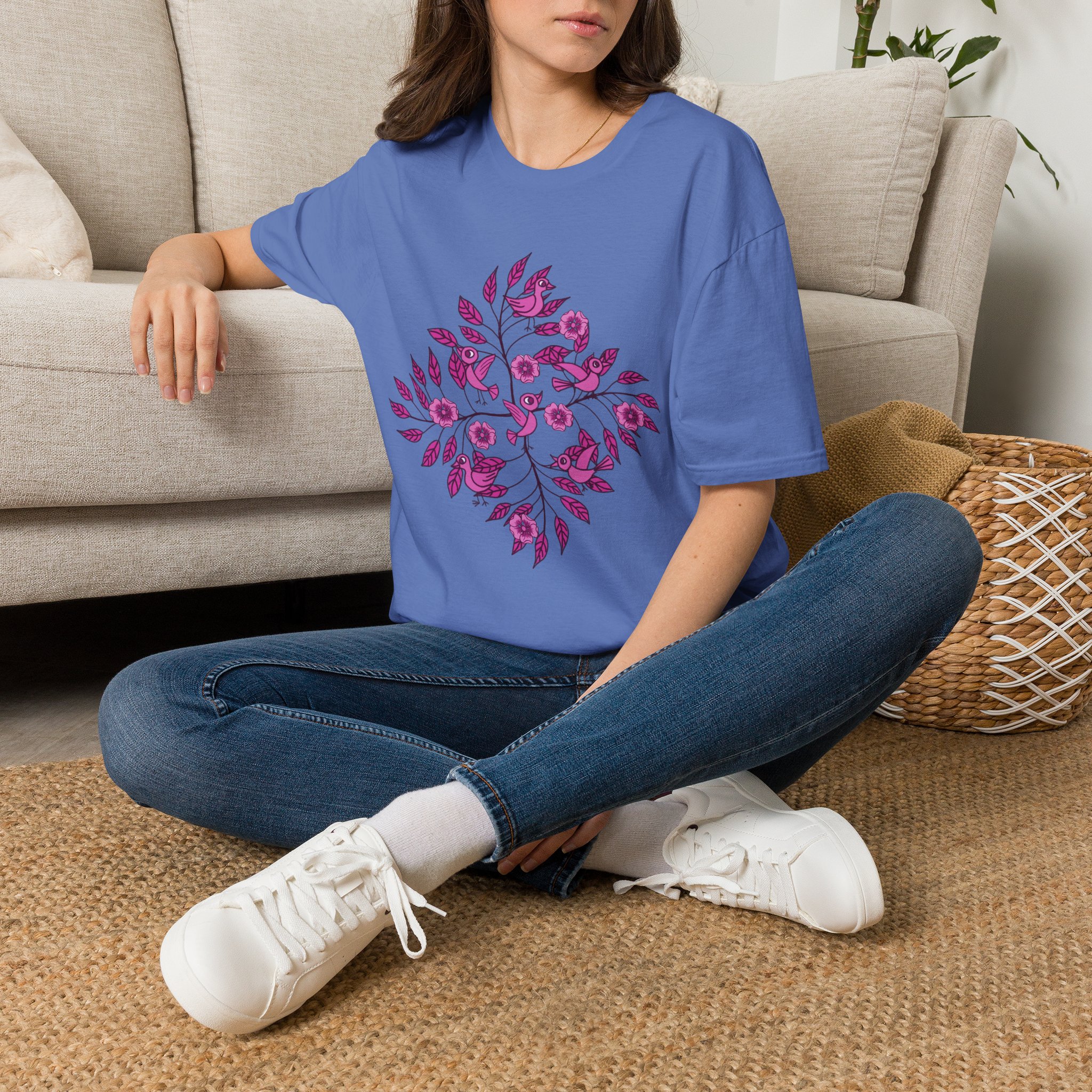 Floral Bird Branch T-Shirt —Pink Blossoms Graphic Tee - Image 14