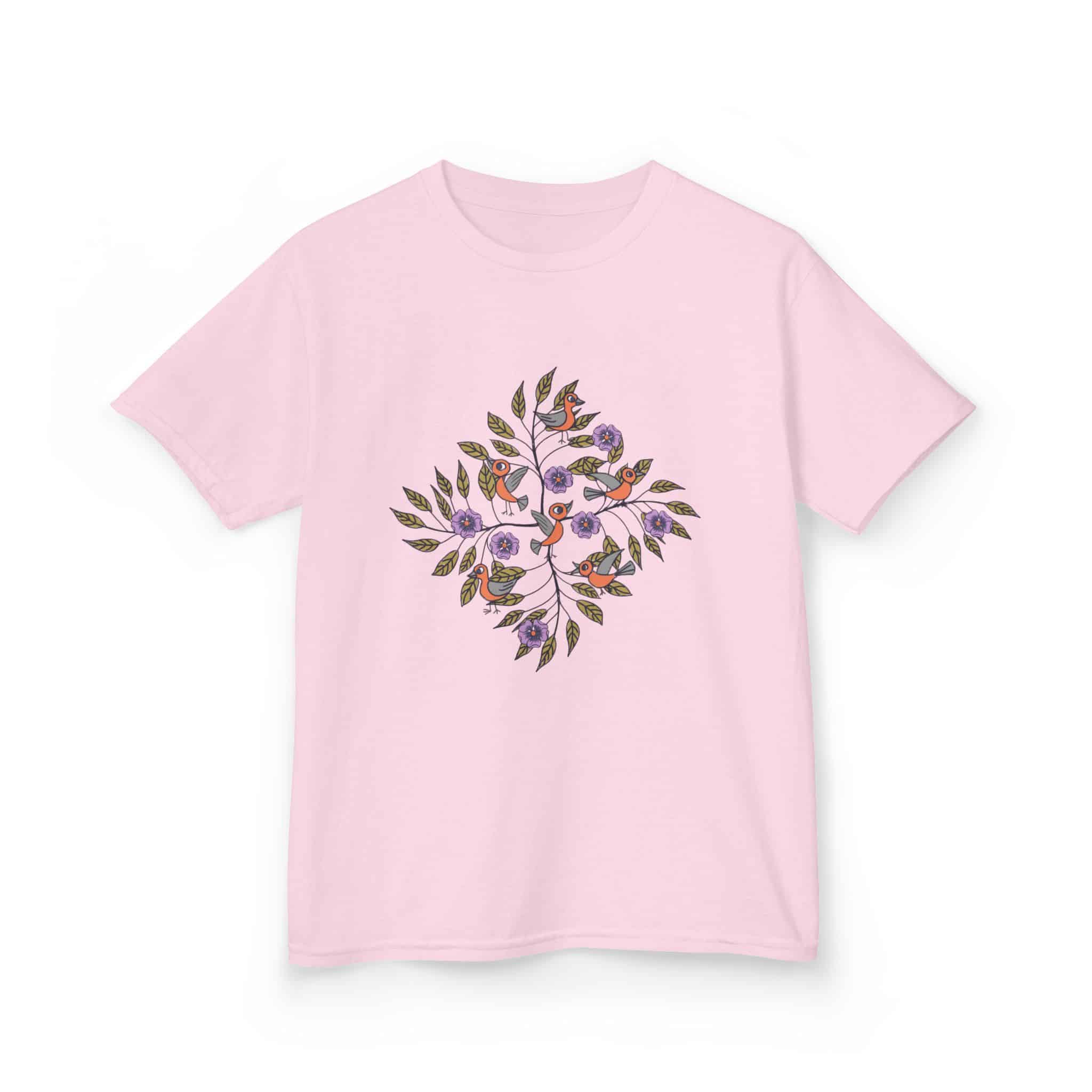 Kids T‑Shirt — Stick Figure Birds Floral Wreath Tee - Image 13