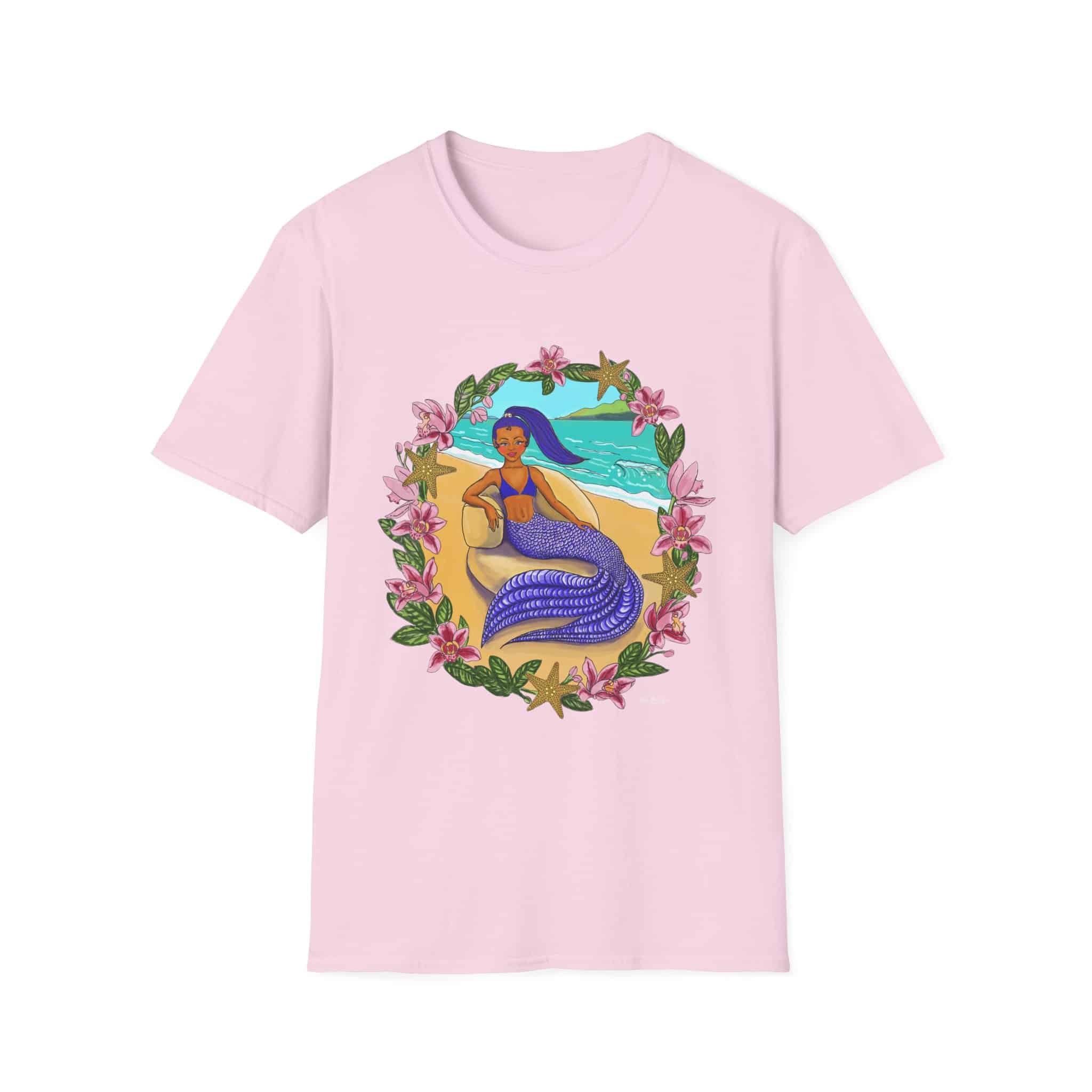 Blue-Haired Mermaid2 Beach Vibes T-Shirt — Tropical Floral Ocean Graphic - Image 9