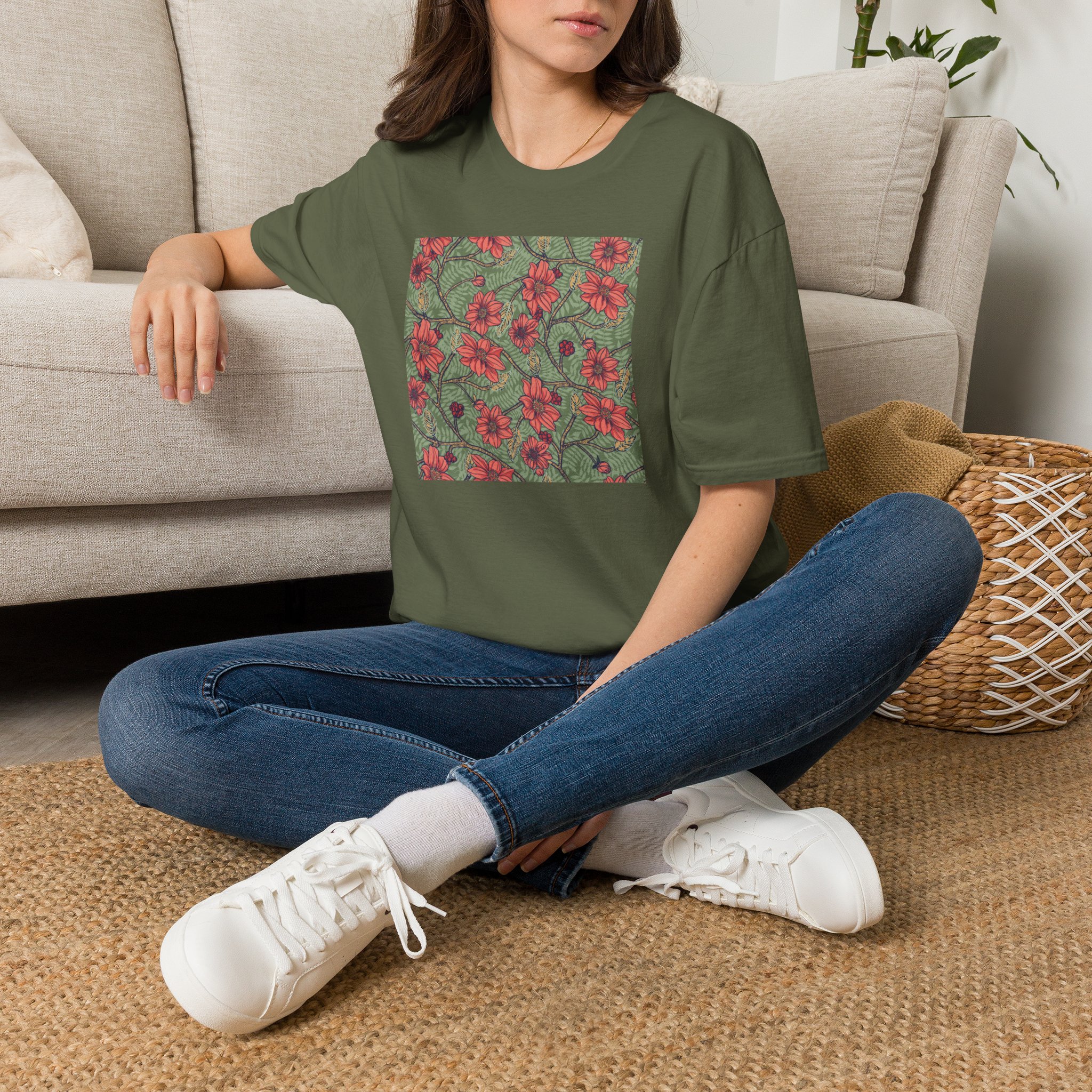 Floral Hibiscus Pattern T-Shirt — Vintage Tropical Flower Tee - Image 5