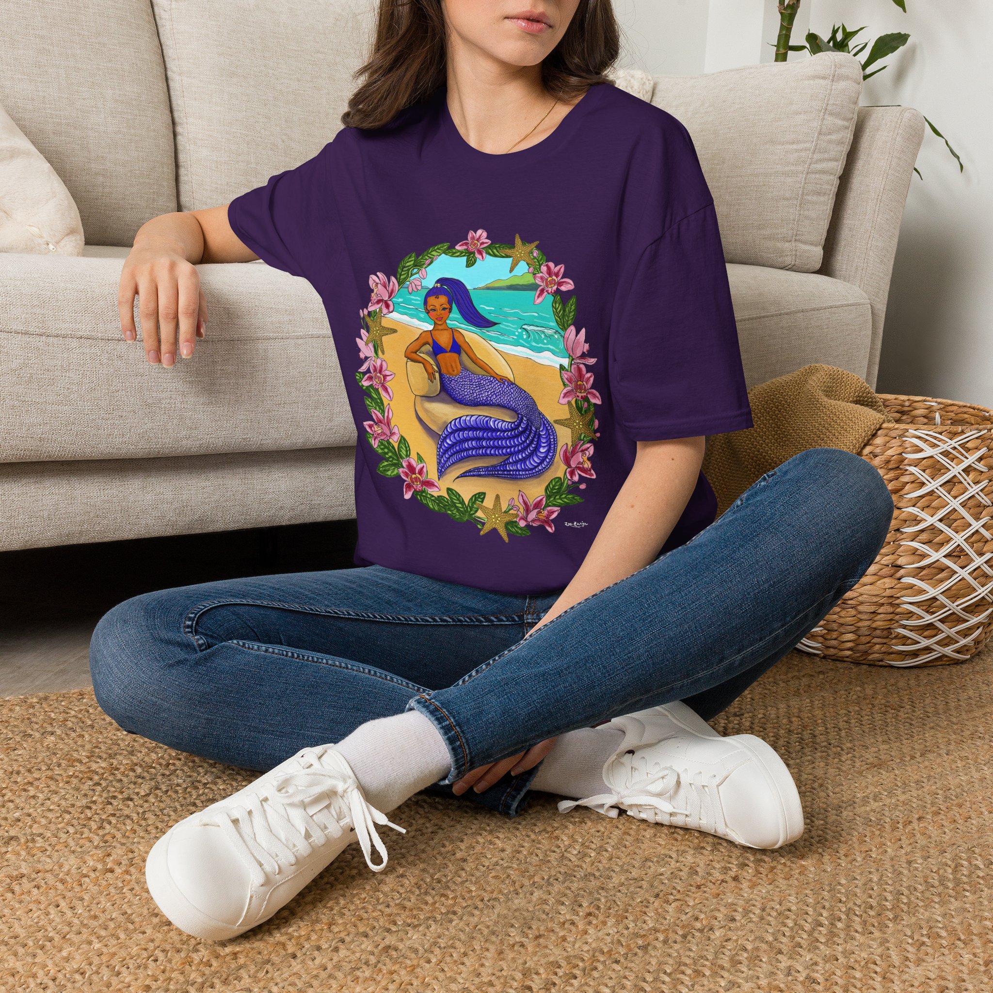 Blue-Haired Mermaid2 Beach Vibes T-Shirt — Tropical Floral Ocean Graphic - Image 11