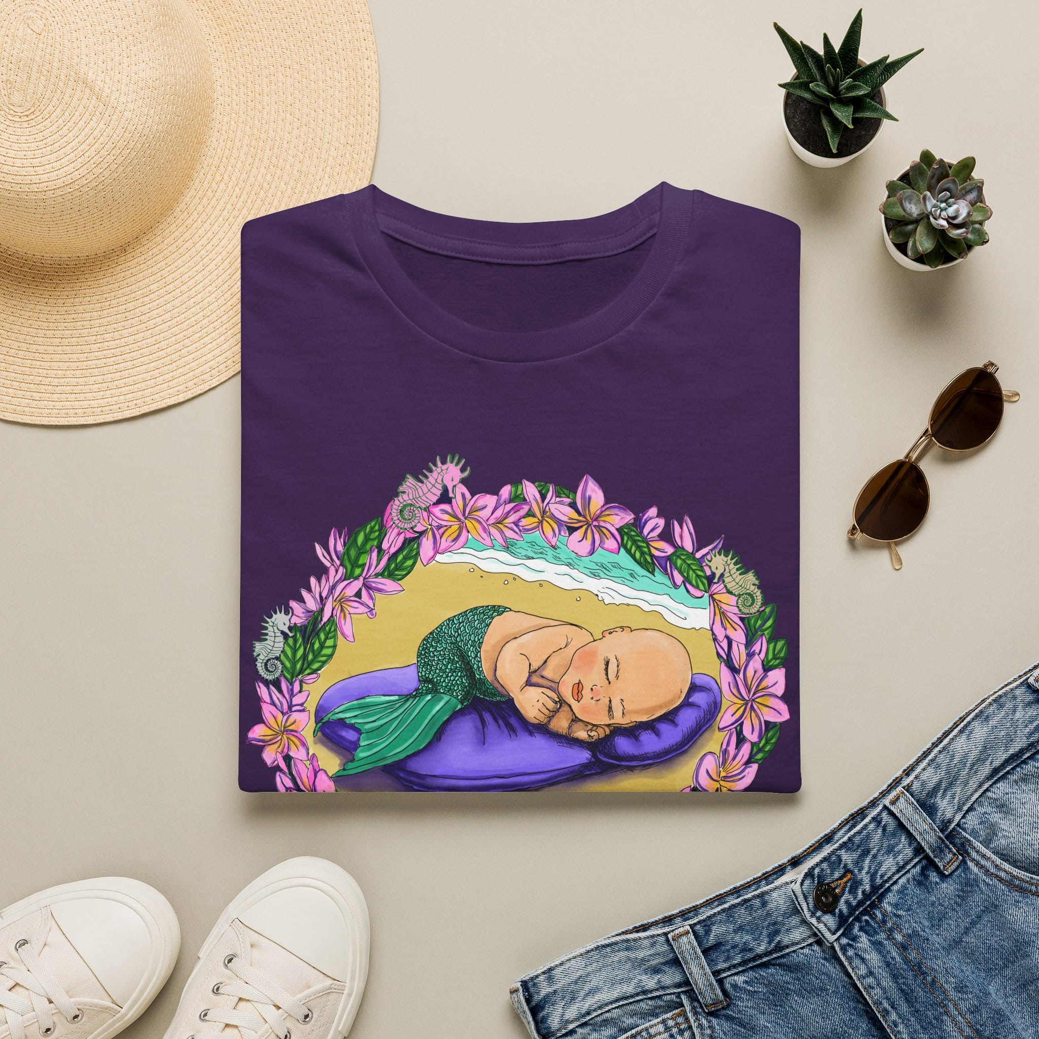 Mer-Toddler Napping on the Beach T-Shirt — Tropical Floral Ocean Graphic - Image 20