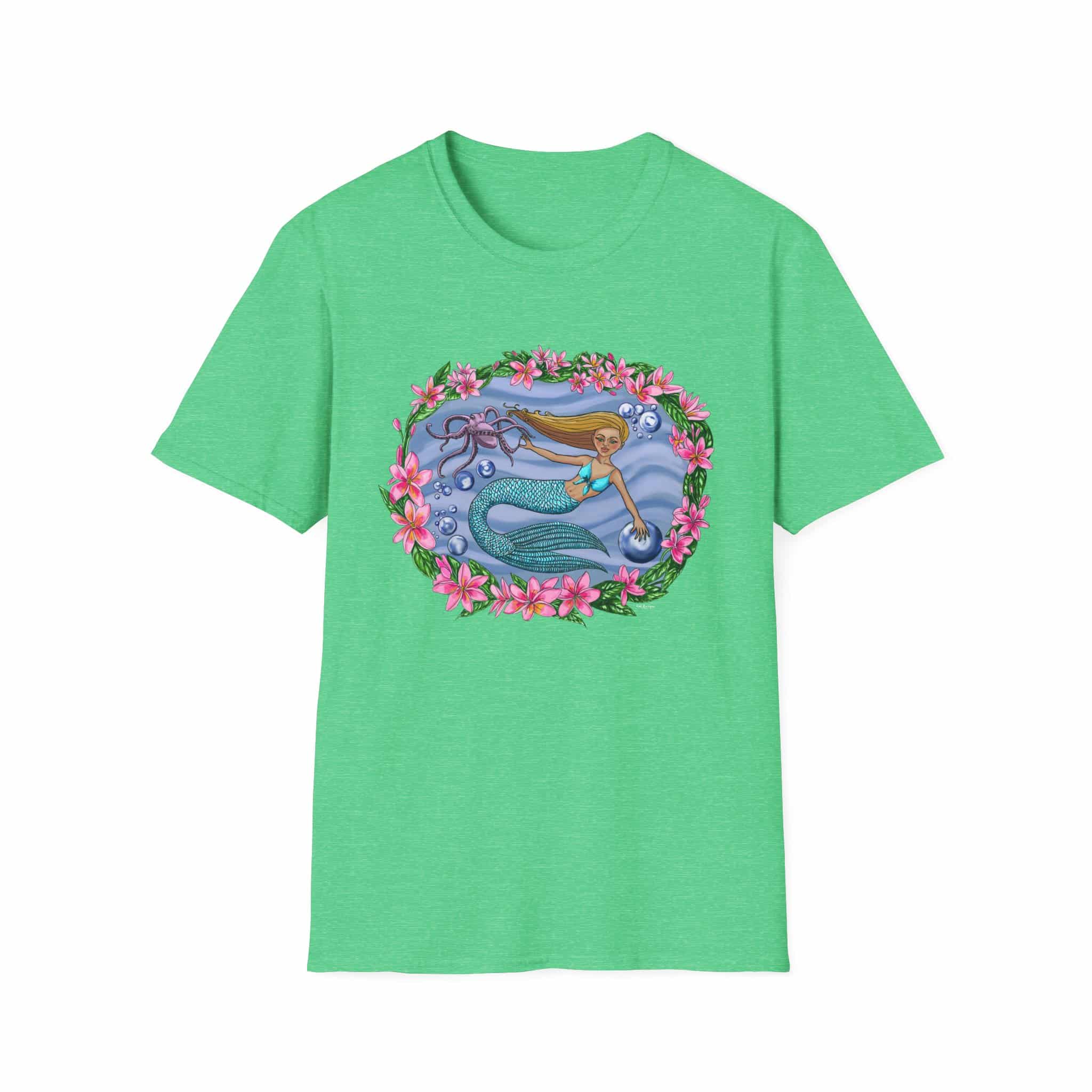 Mermaid With Octopus Beach Vibes T-Shirt — Tropical Floral Ocean Graphic - Image 18