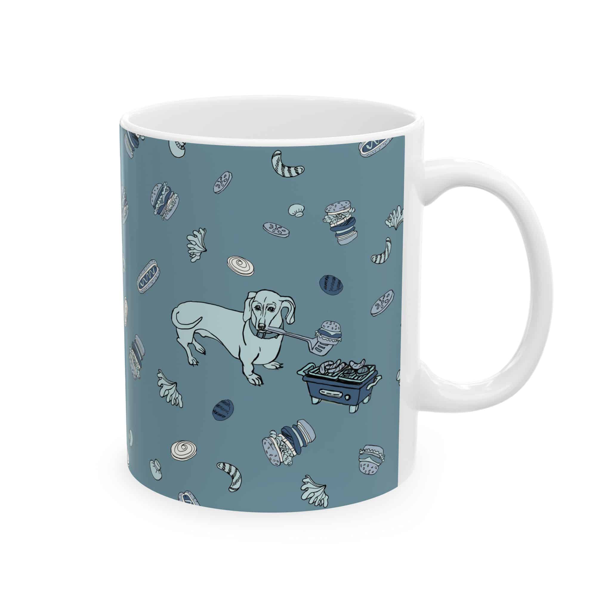 Dachshund Hibachi Cookout Ceramic Mug – Hot Dog Pattern (11oz, 15oz) - Image 2