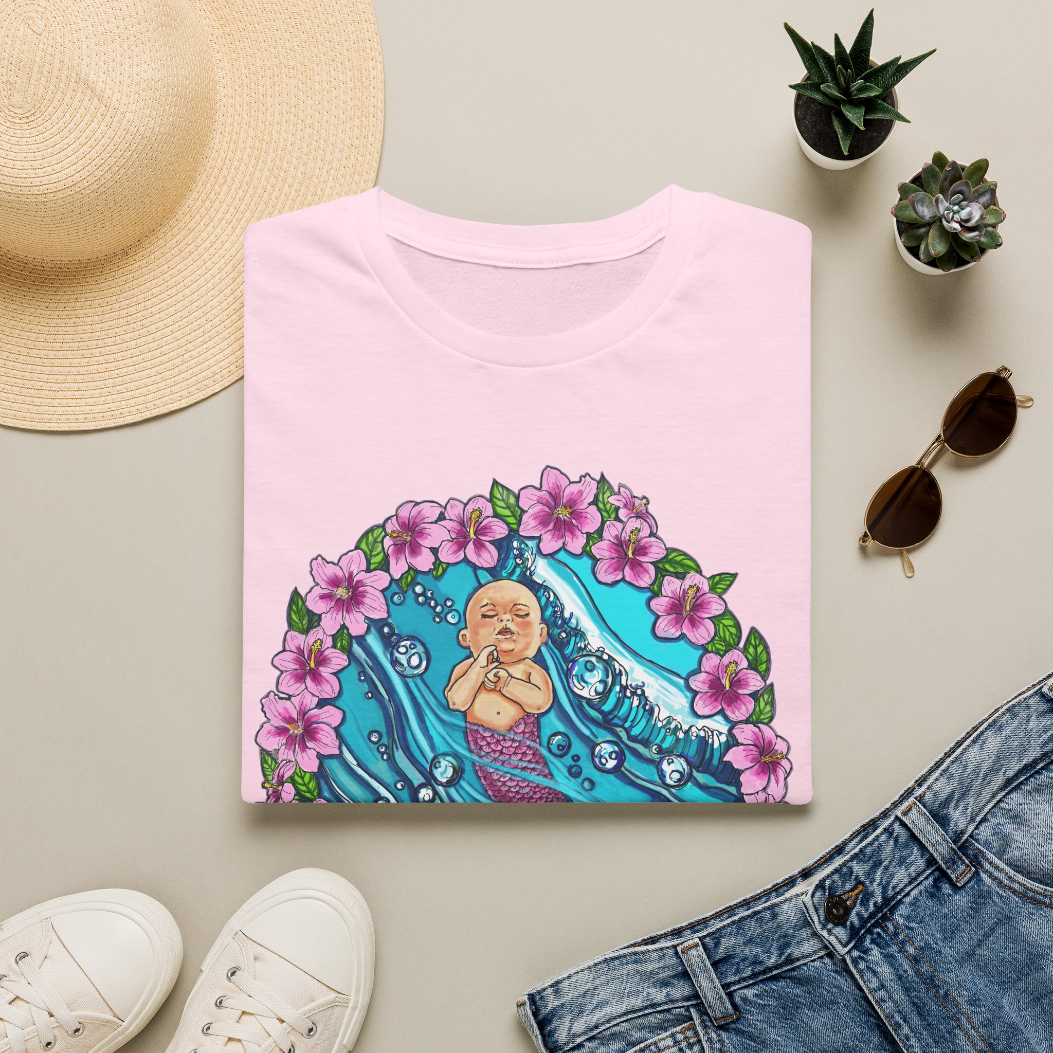 Waves Baby Mermaid Beach Vibes T-Shirt — Tropical Floral Ocean Graphic - Image 7