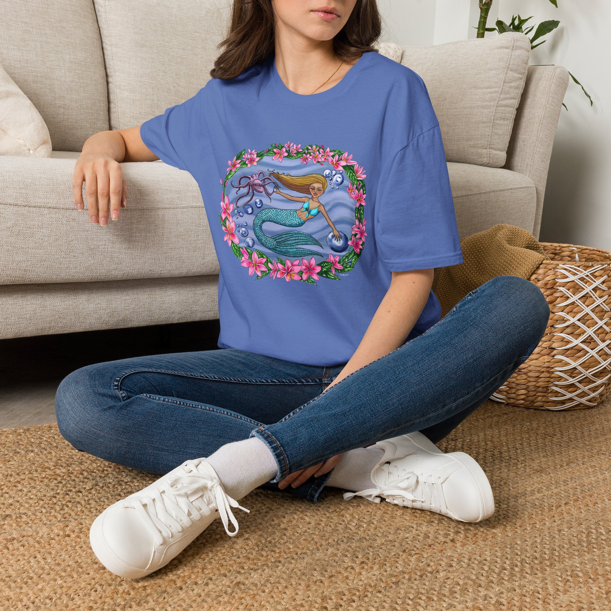 Mermaid With Octopus Beach Vibes T-Shirt — Tropical Floral Ocean Graphic - Image 23