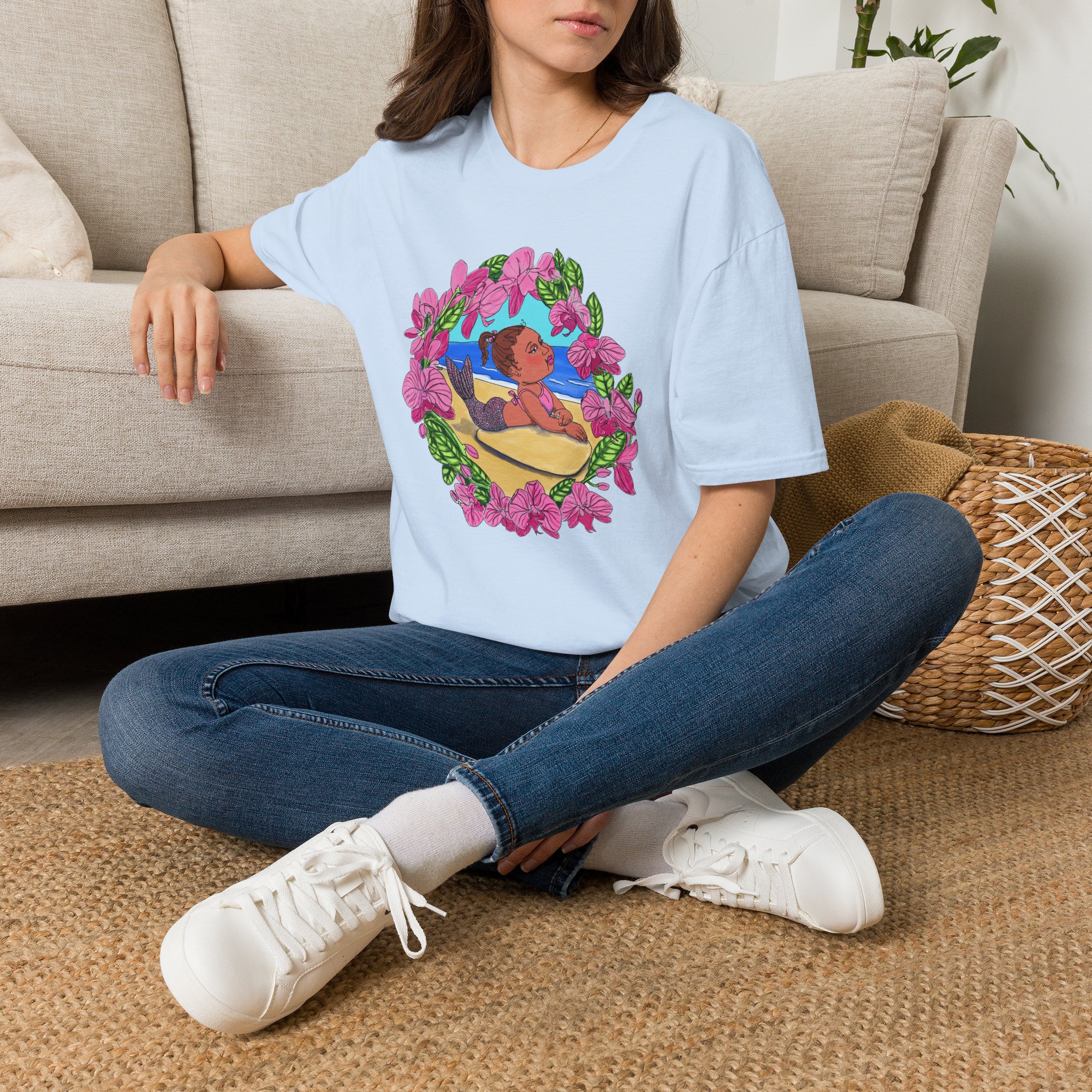 Mer-Toddler Sunbathing Beach Vibes T-Shirt — Tropical Floral Ocean Graphic - Image 5
