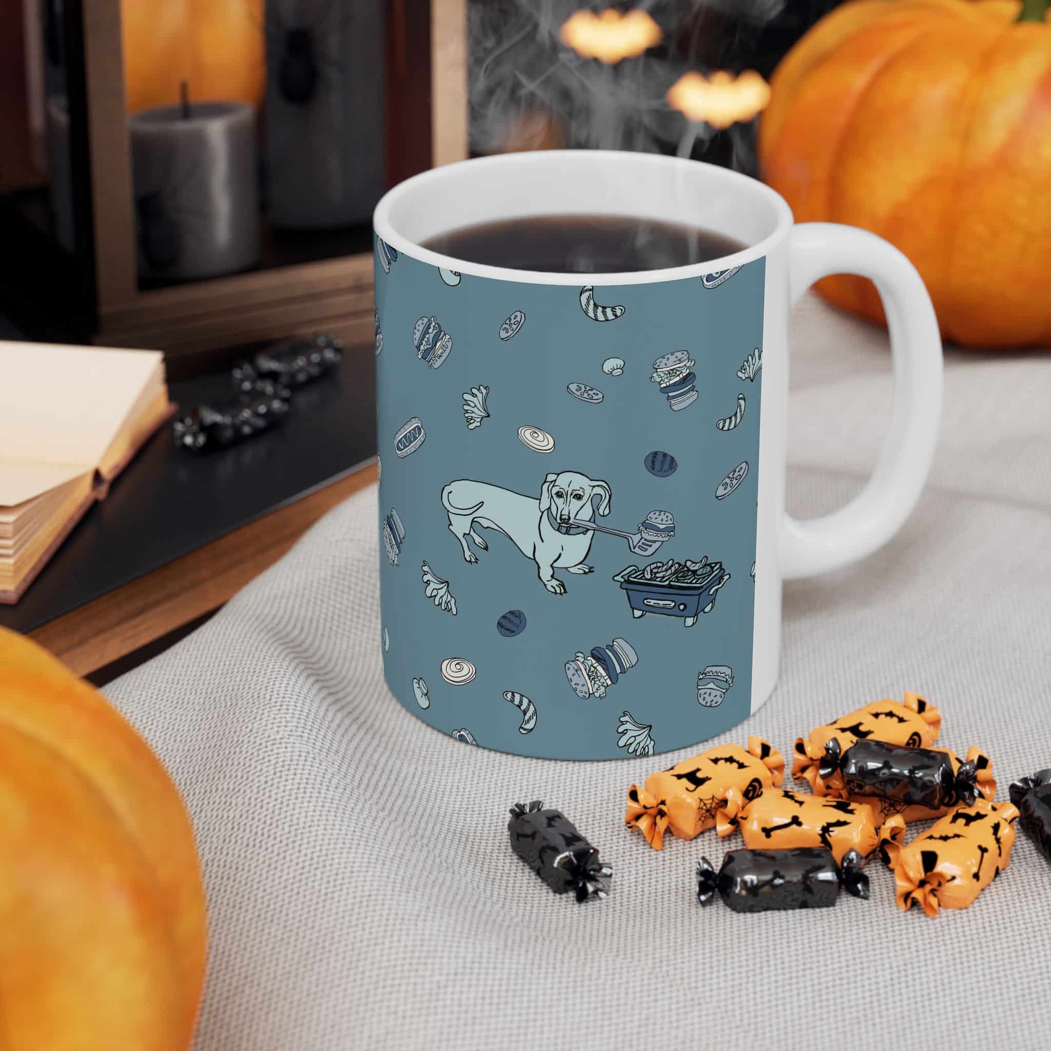 Dachshund Hibachi Cookout Ceramic Mug – Hot Dog Pattern (11oz, 15oz) - Image 4