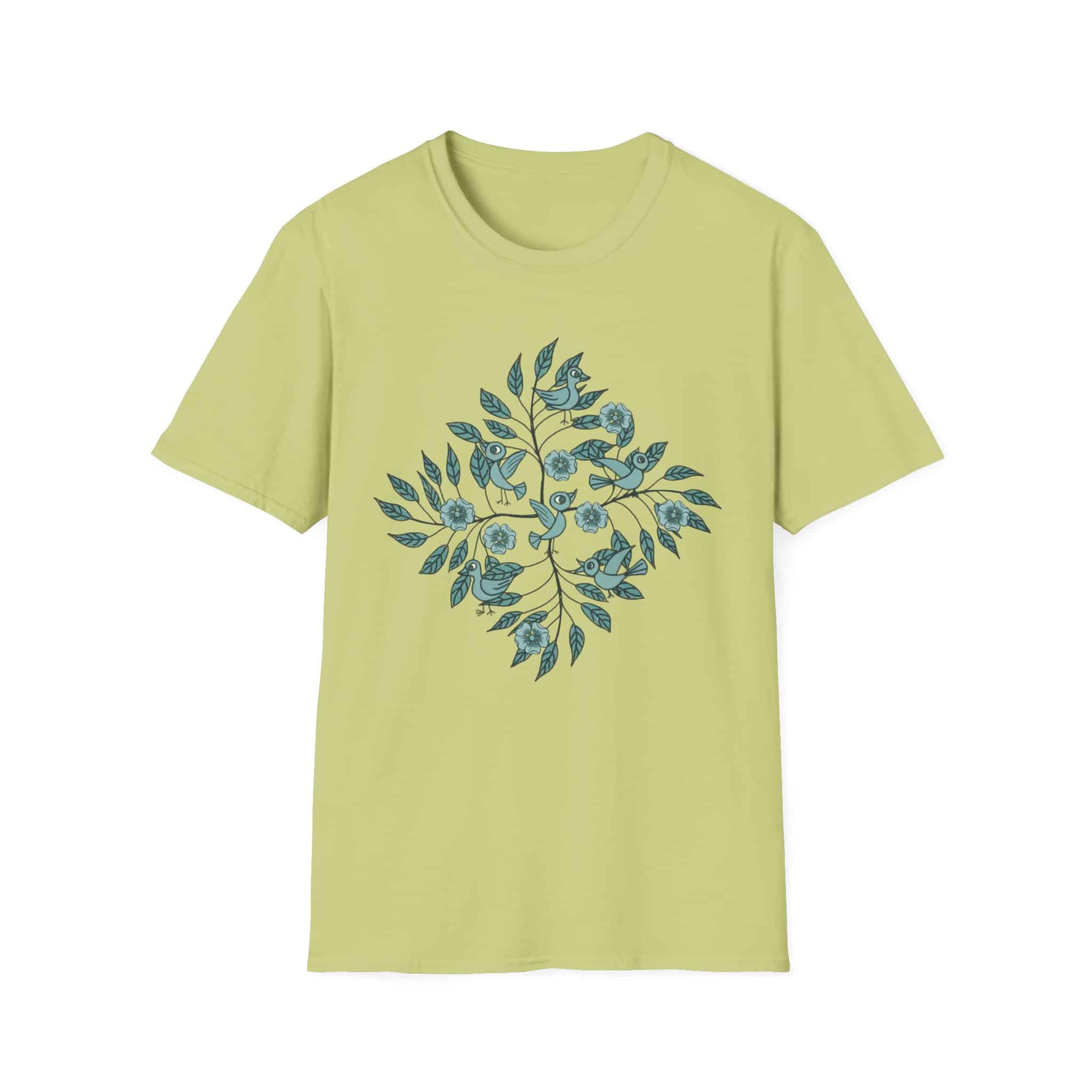 Botanical Bird Tee — Teal Floral Branch Graphic T-Shirt - Image 19