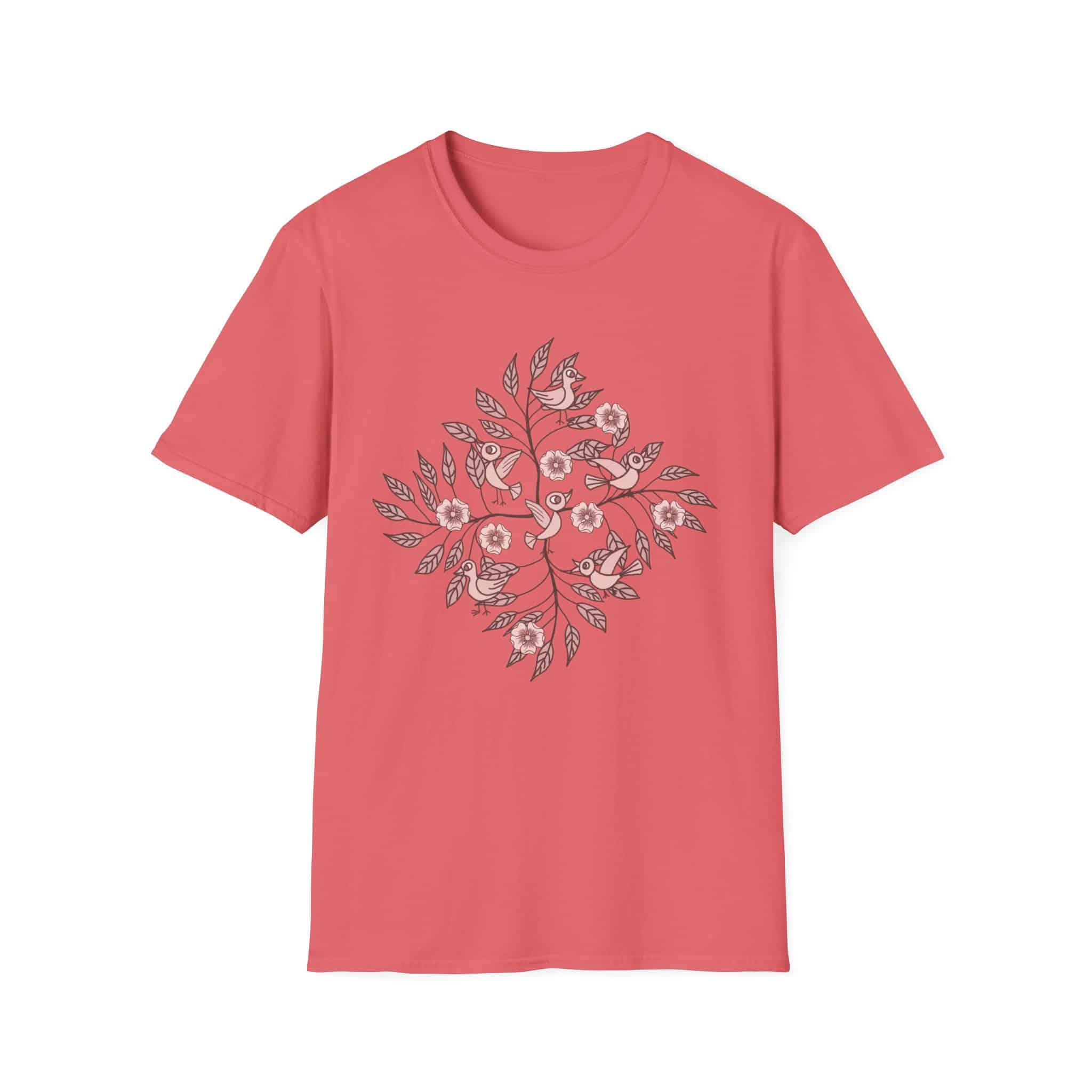 Floral Bird Branch T‑Shirt — Vintage Rose Botanical Graphic Tee - Image 14