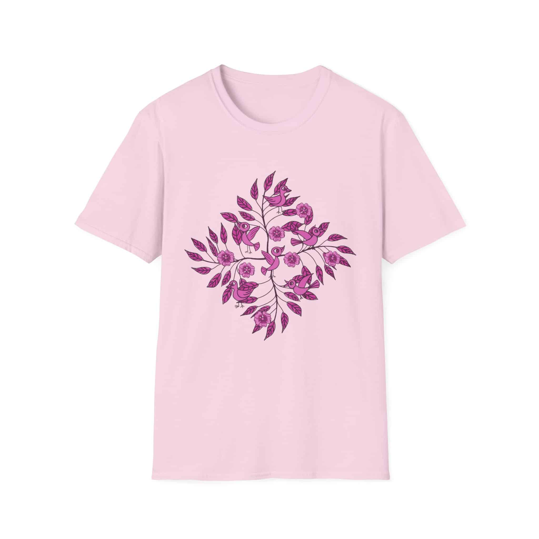 Floral Bird Branch T-Shirt —Pink Blossoms Graphic Tee - Image 11