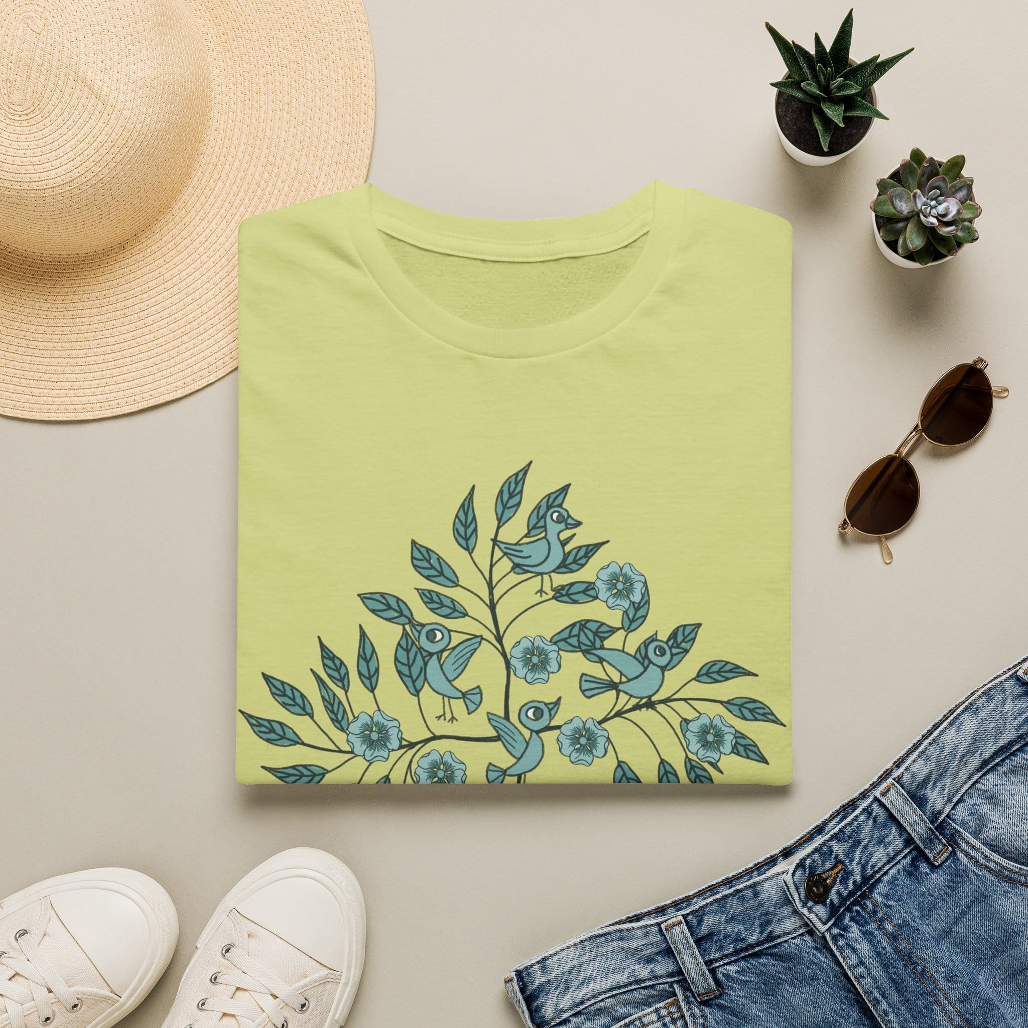 Botanical Bird Tee — Teal Floral Branch Graphic T-Shirt - Image 17