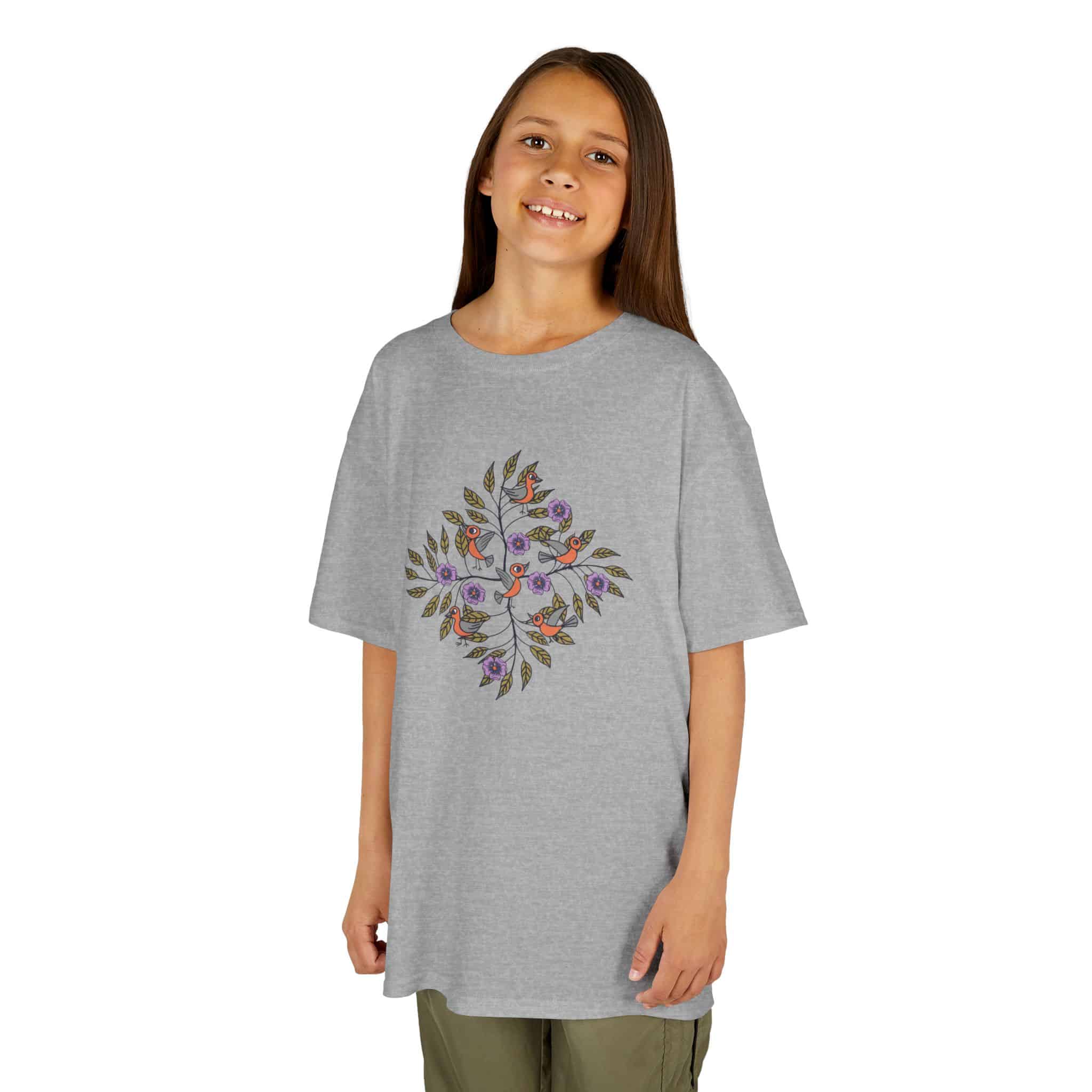 Kids Tee — Colorful Leaf Bird and Floral Mosaic Graphic Kids T-Shirt | Nature-Inspired Autumn Shirt for Boys & Girls - Image 13
