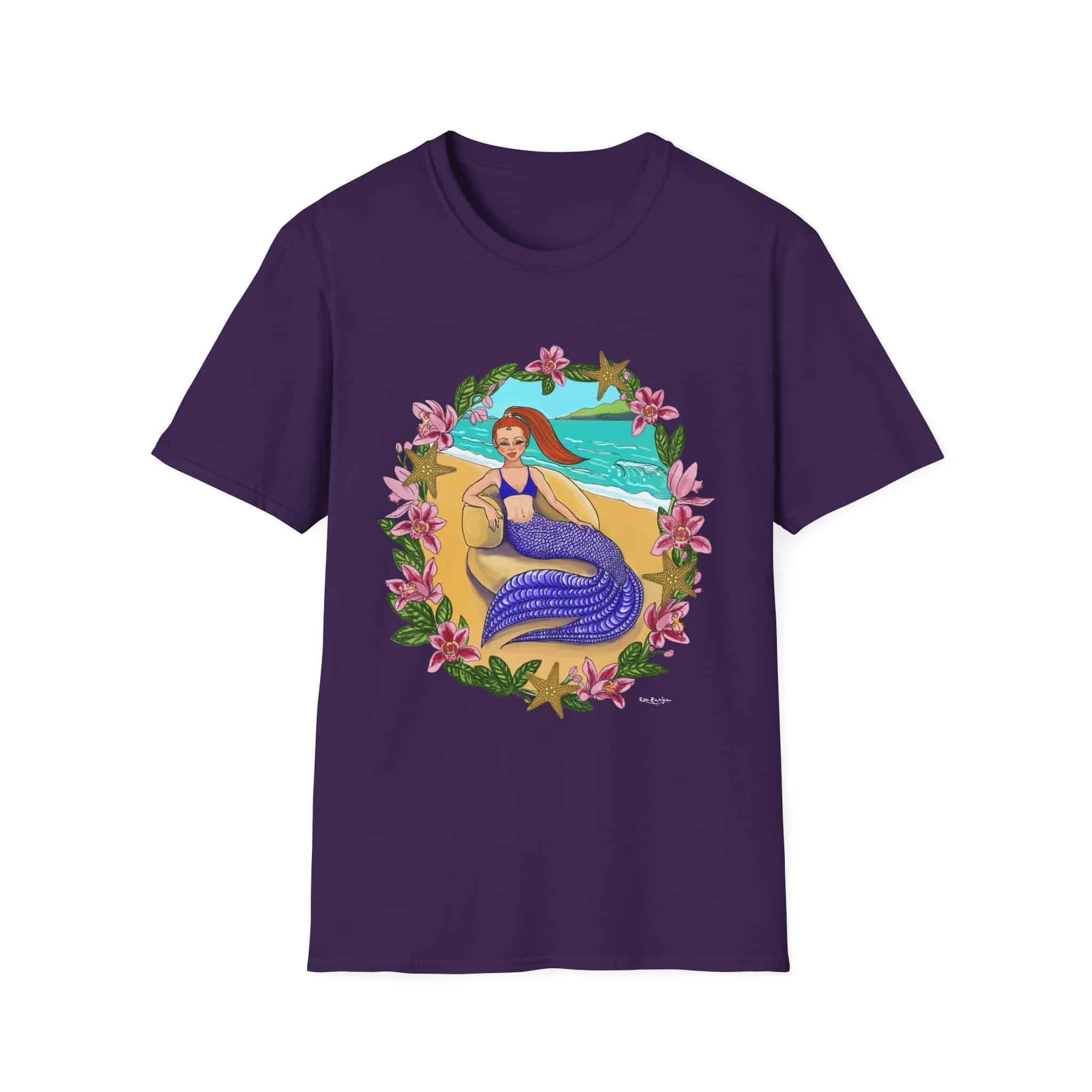 Red-Headed Mermaid Beach Vibes T-Shirt — Tropical Floral Ocean Graphic - Image 9