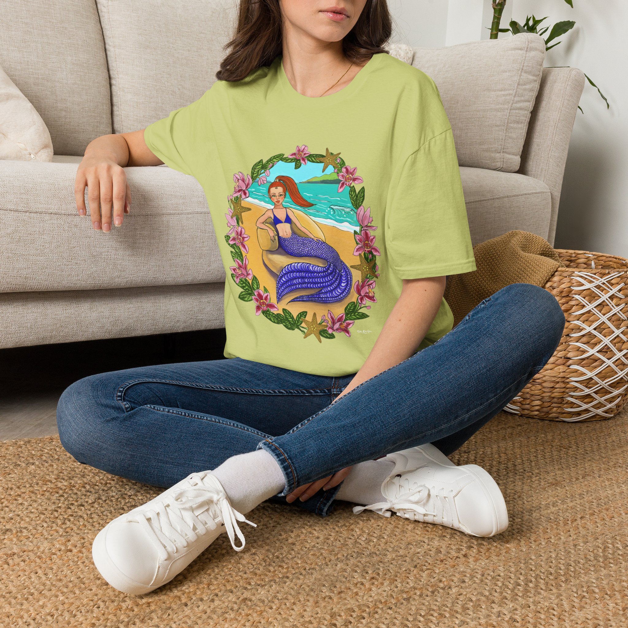 Red-Headed Mermaid Beach Vibes T-Shirt — Tropical Floral Ocean Graphic - Image 17