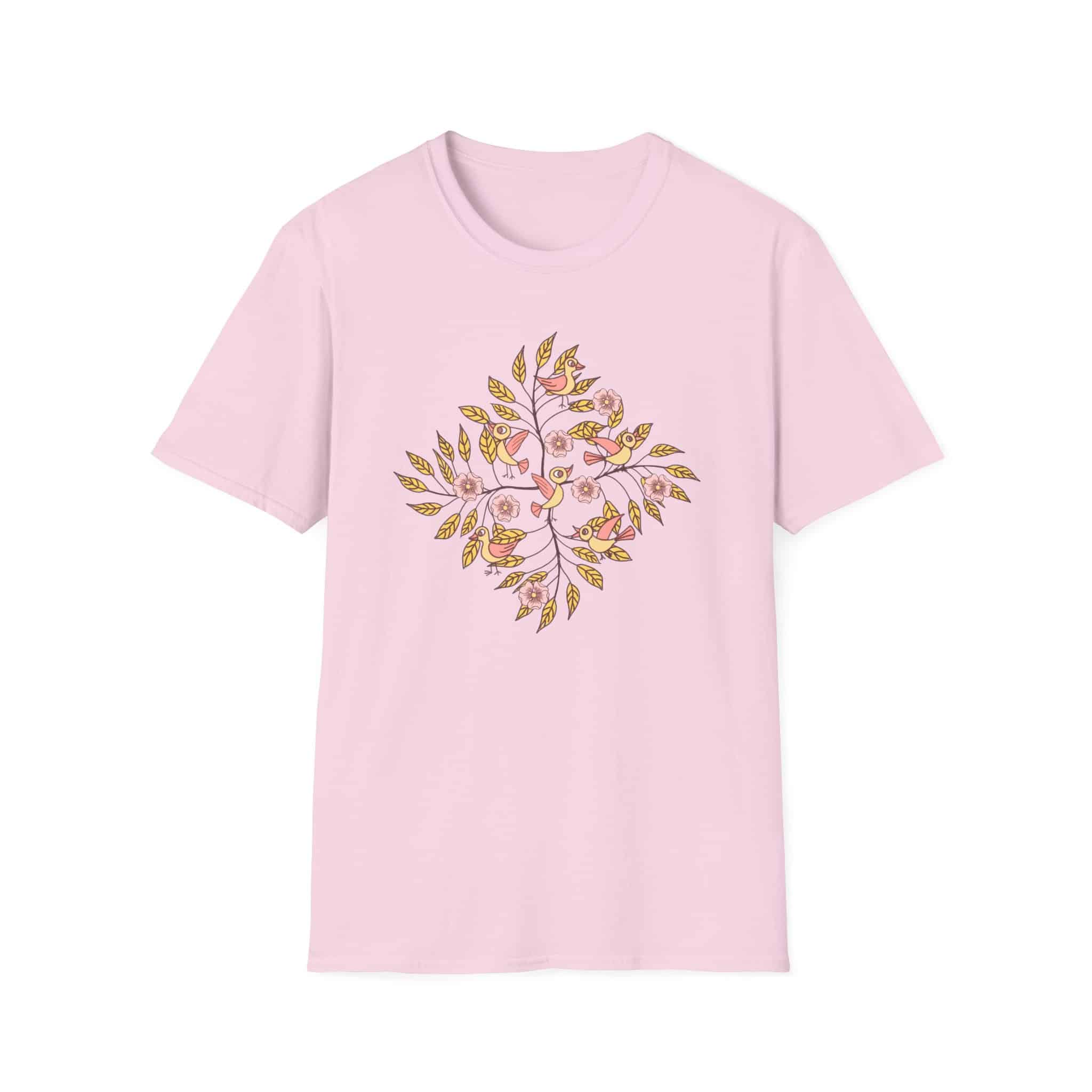 Floral Bird Tree T-Shirt — Boho Botanical Tee with Pink Blossoms - Image 7