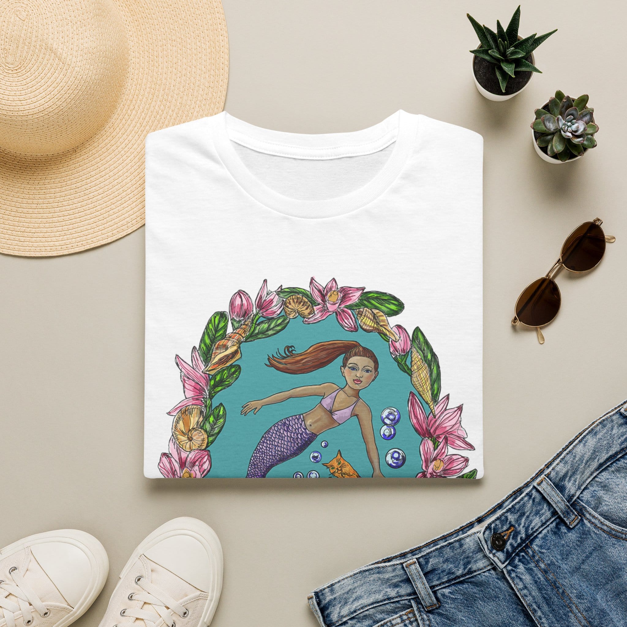 Mercat with Mermaid Beach Vibes T-Shirt — Tropical Floral Ocean Graphic - Image 7