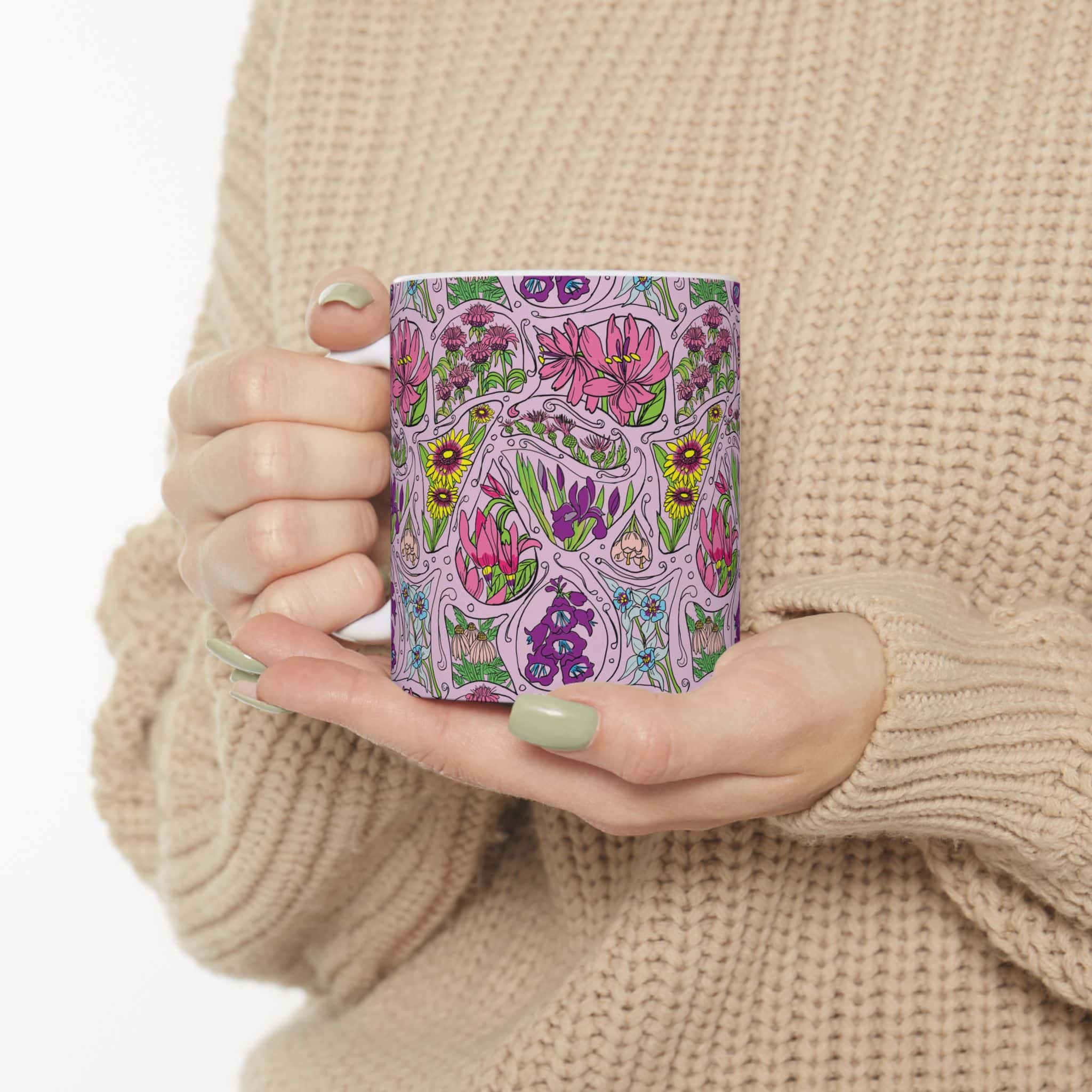 Wildflower Ceramic Mug — Pink Spring Blooms (11oz, 15oz) - Image 5