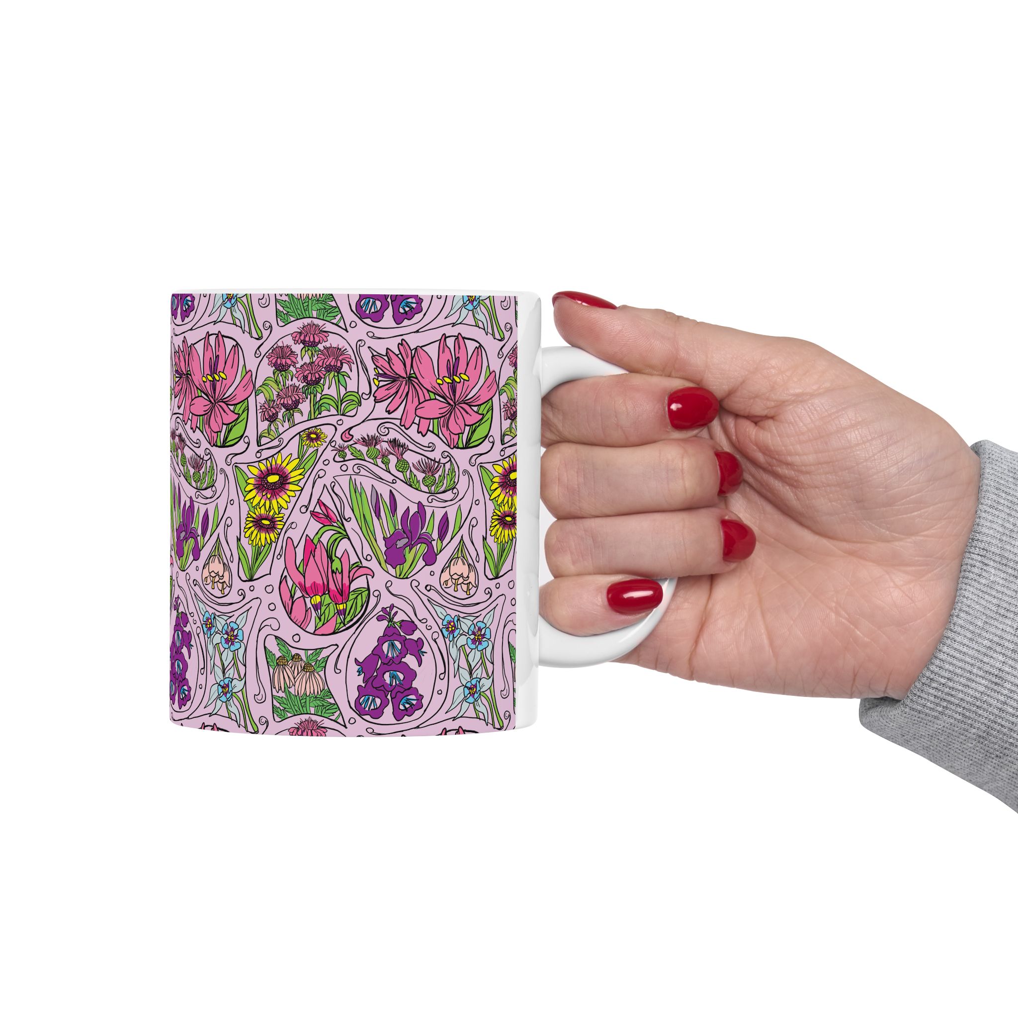 Wildflower Ceramic Mug — Pink Spring Blooms (11oz, 15oz) - Image 3