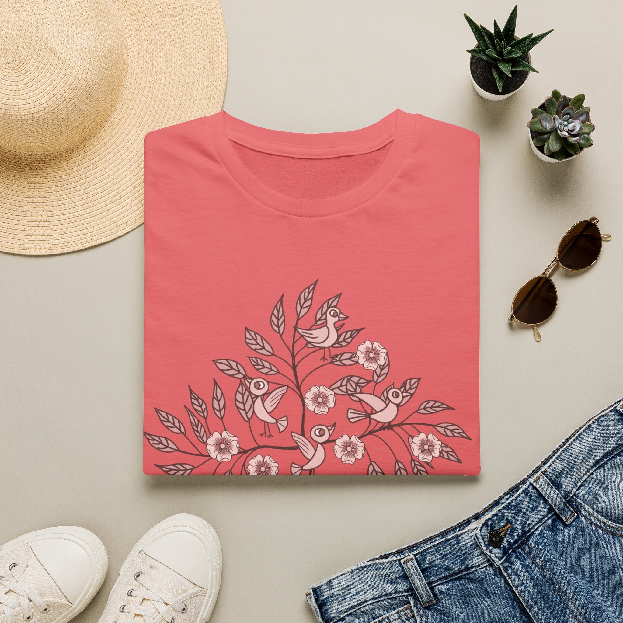 Floral Bird Branch T‑Shirt — Vintage Rose Botanical Graphic Tee - Image 12