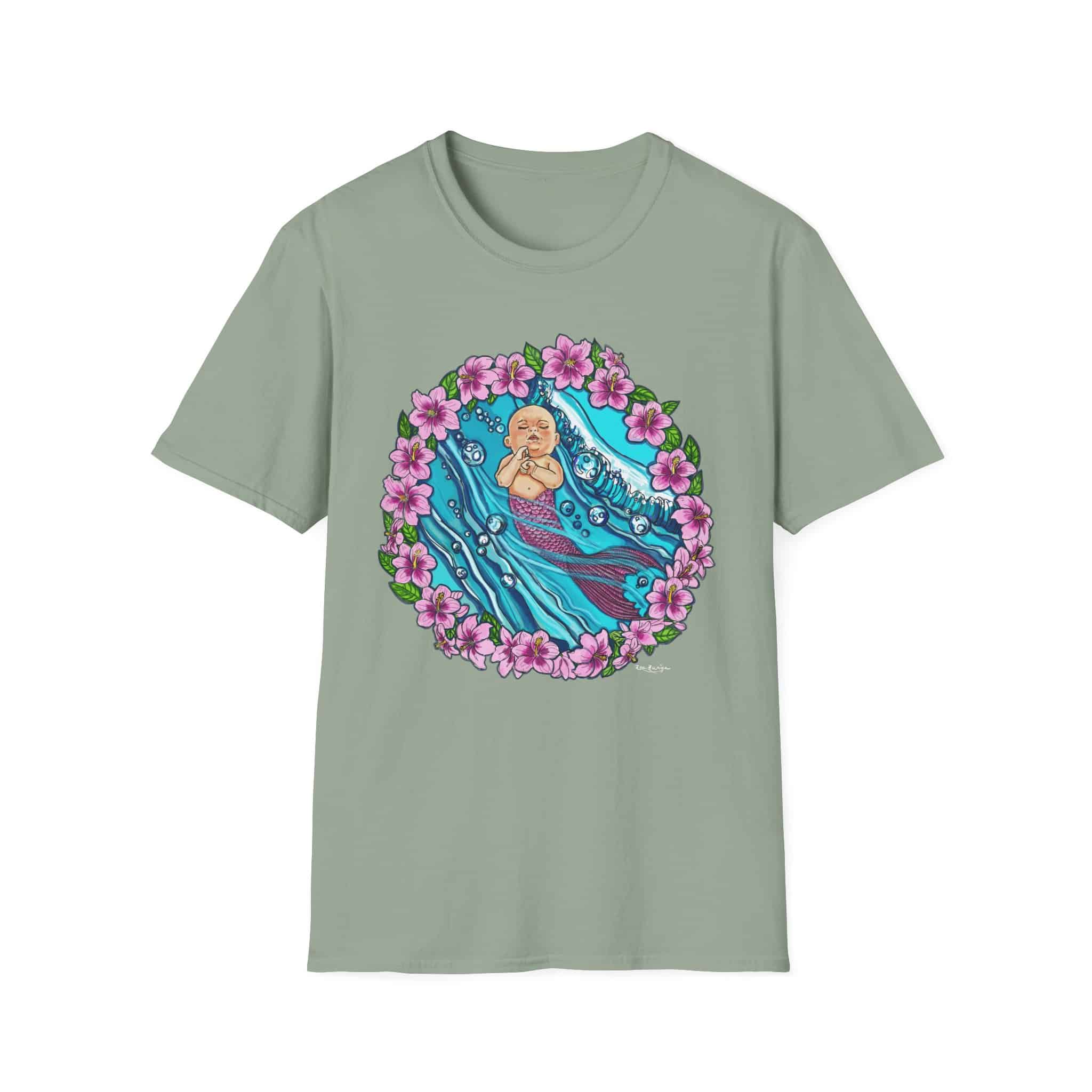Waves Baby Mermaid Beach Vibes T-Shirt — Tropical Floral Ocean Graphic - Image 15