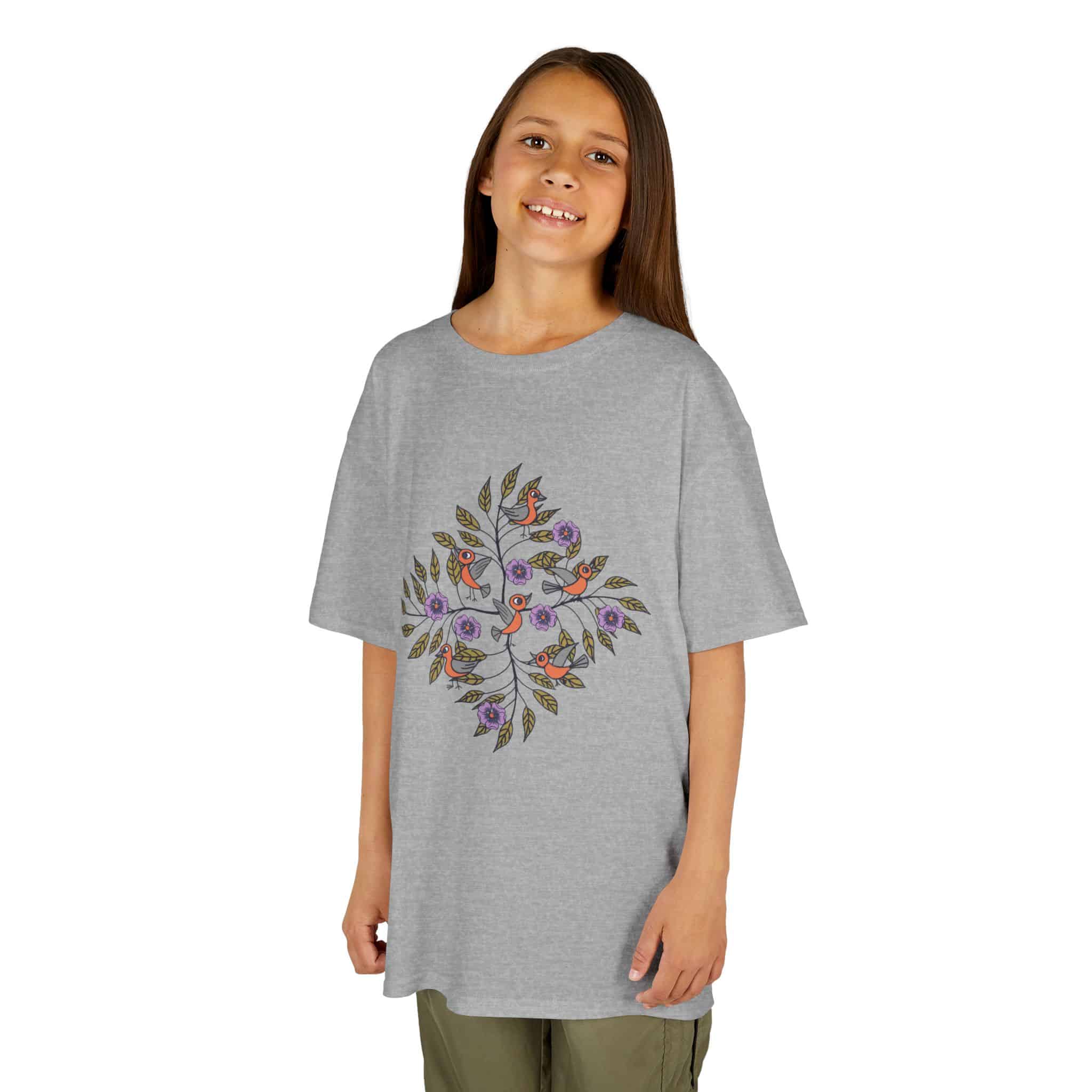Kids T‑Shirt — Stick Figure Birds Floral Wreath Tee - Image 10