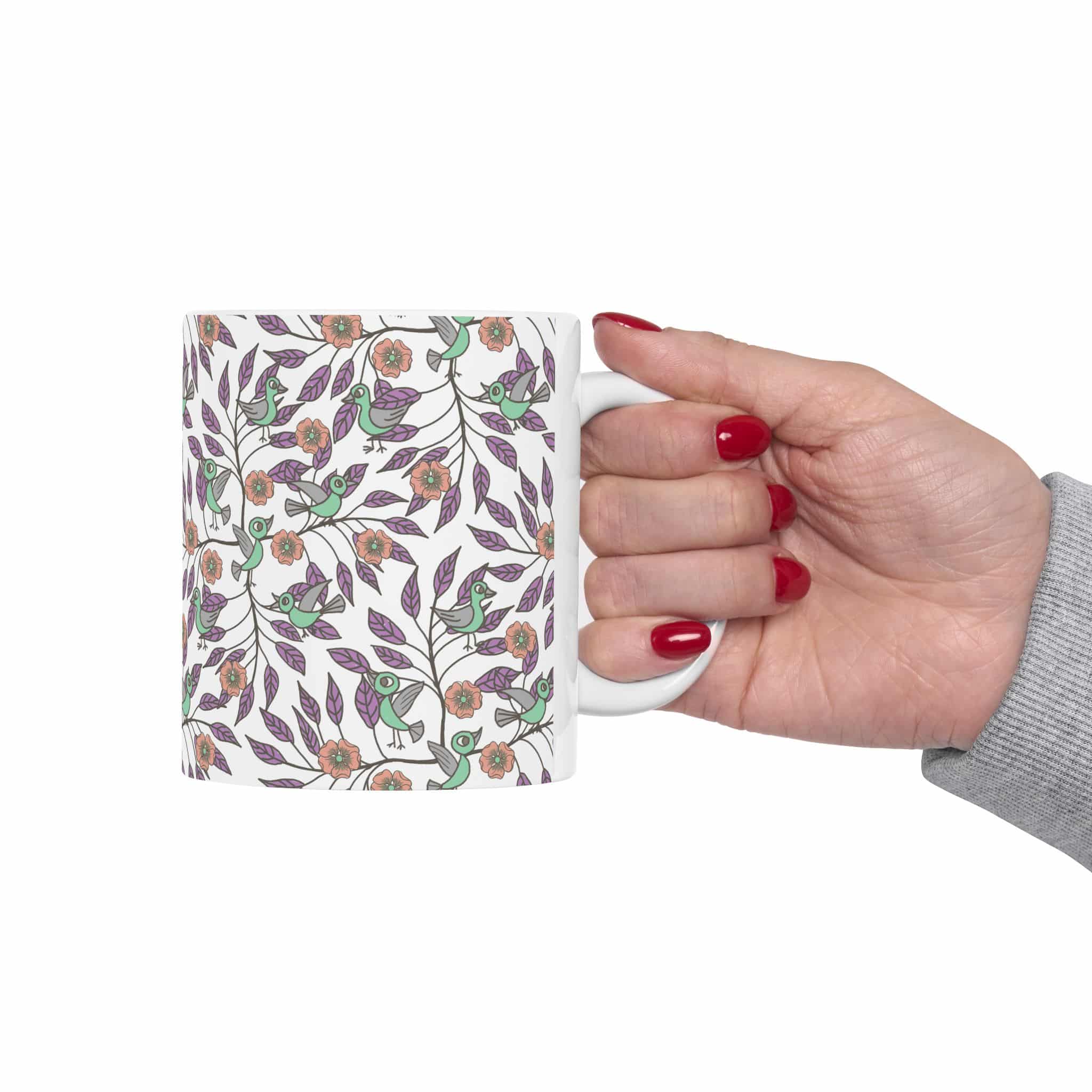 Floral Bird Pattern Ceramic Mug (11oz/15oz) - Image 3