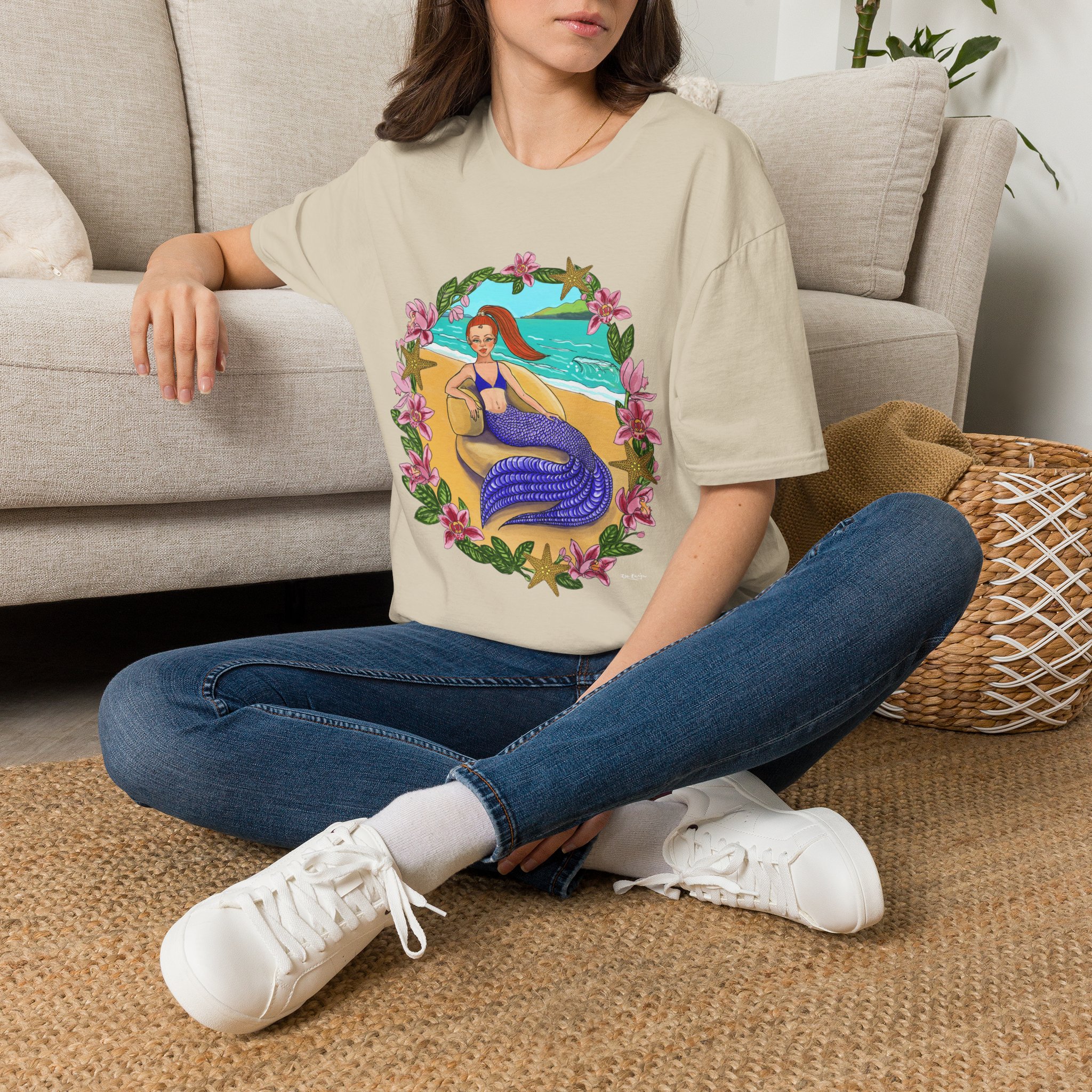 Red-Headed Mermaid Beach Vibes T-Shirt — Tropical Floral Ocean Graphic - Image 26
