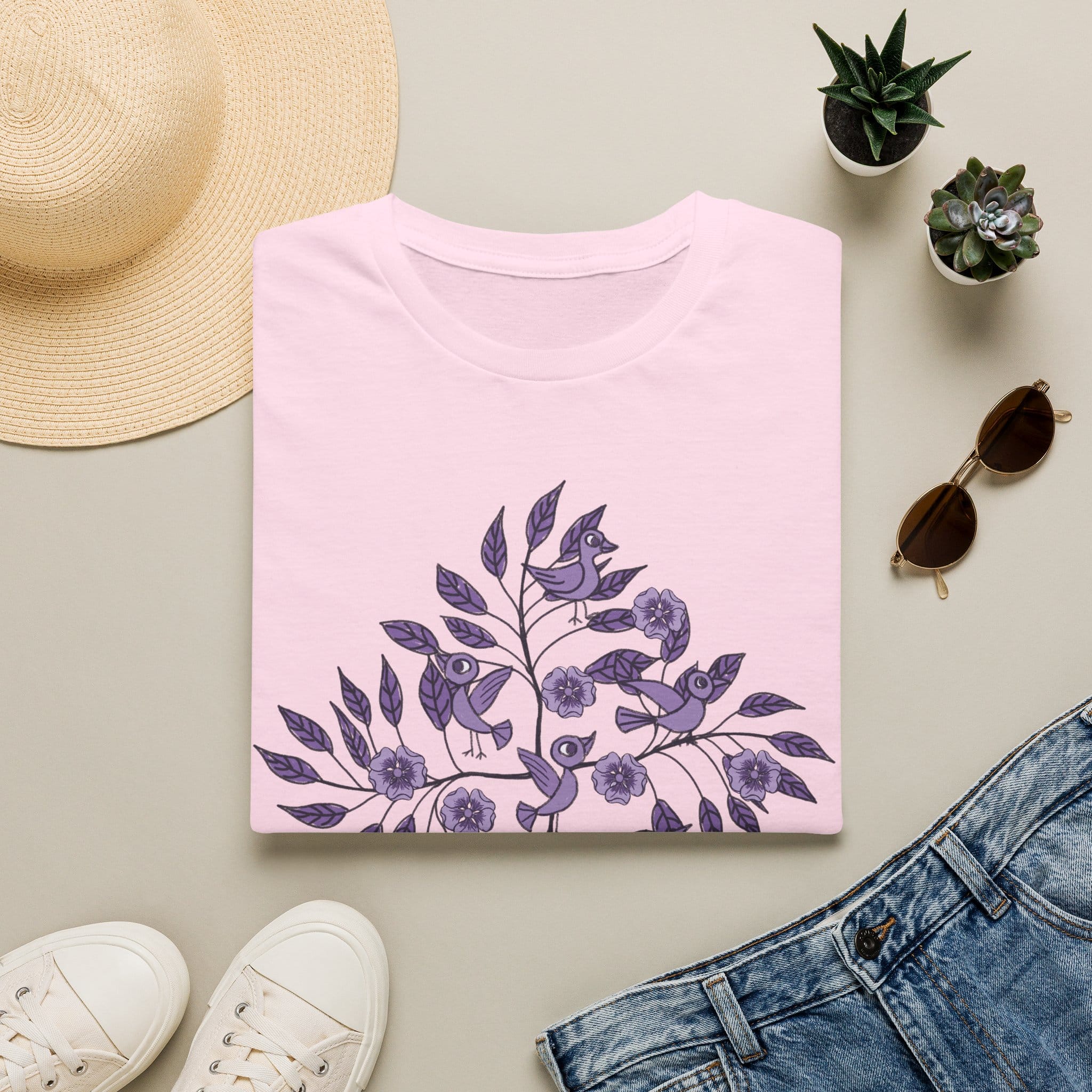 Floral Bird Tee — Purple Botanical Branch Graphic T-Shirt - Image 8