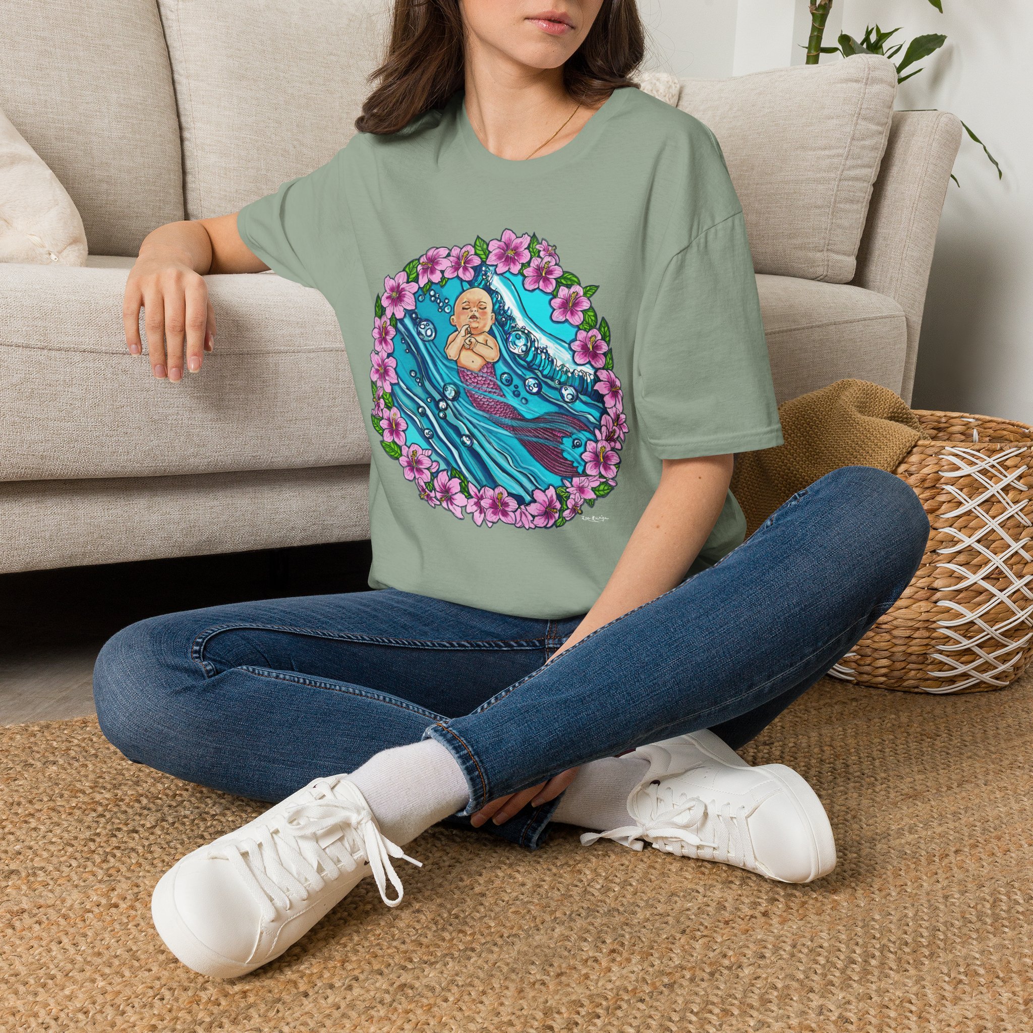 Waves Baby Mermaid Beach Vibes T-Shirt — Tropical Floral Ocean Graphic - Image 14