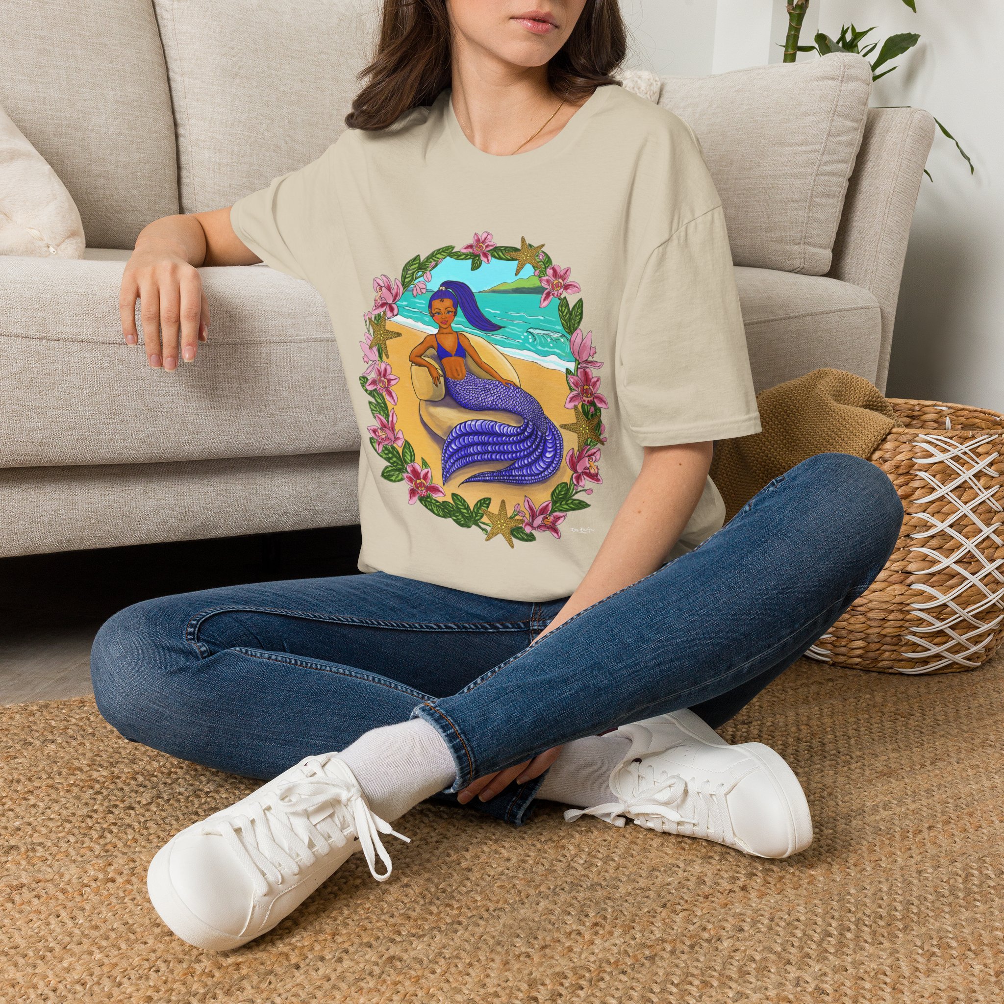 Blue-Haired Mermaid2 Beach Vibes T-Shirt — Tropical Floral Ocean Graphic - Image 29