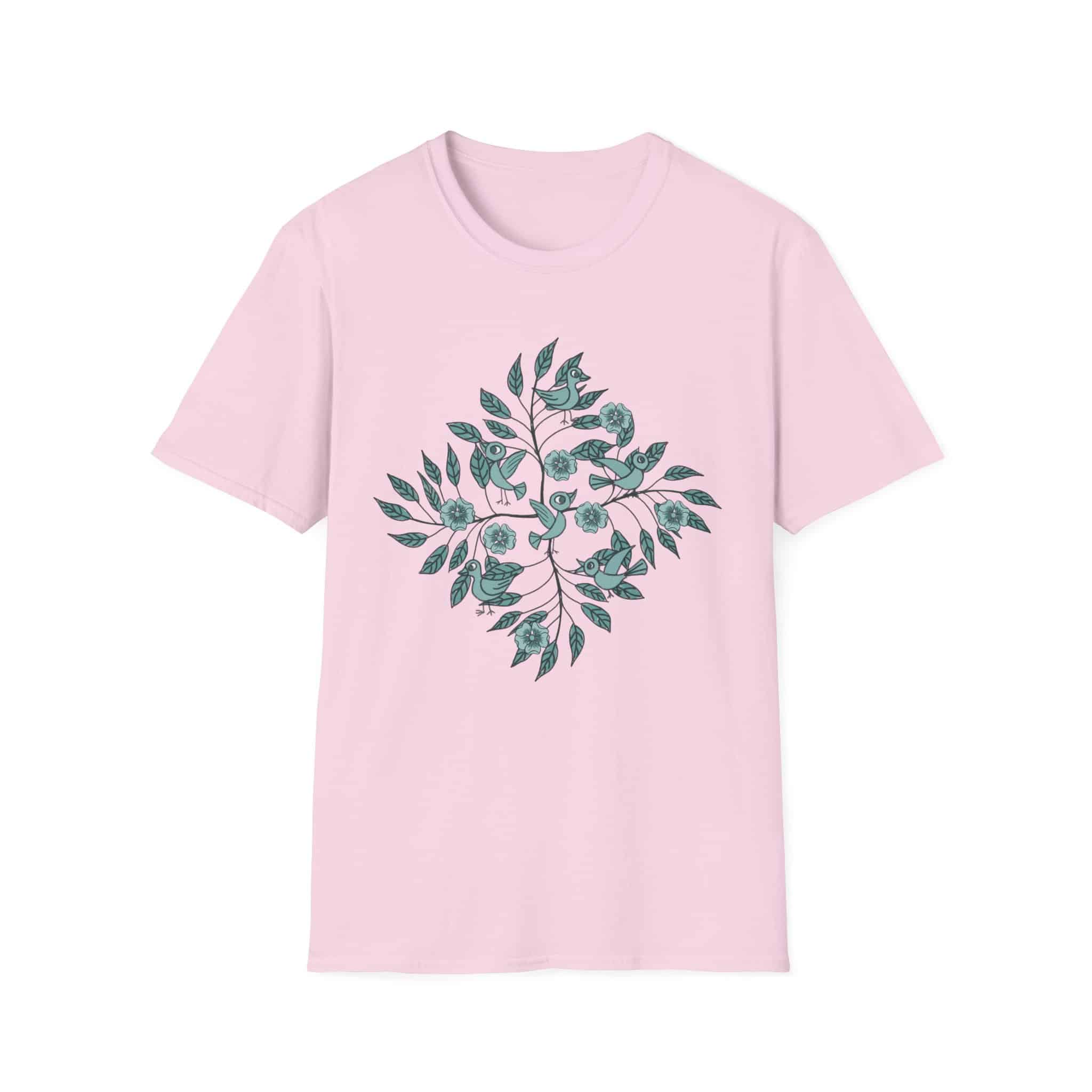Botanical Bird Tee — Teal Floral Branch Graphic T-Shirt - Image 15