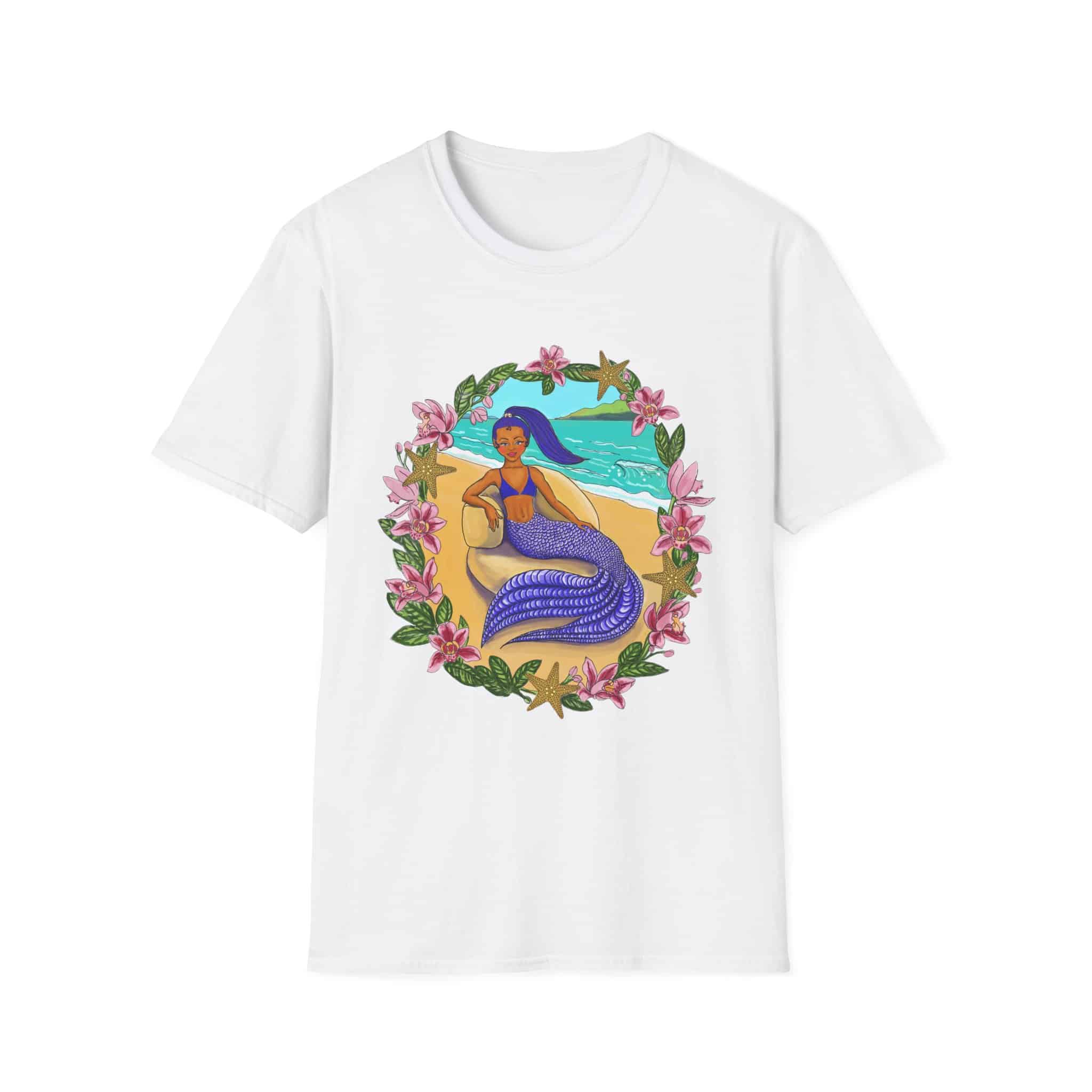 Blue-Haired Mermaid2 Beach Vibes T-Shirt — Tropical Floral Ocean Graphic - Image 15