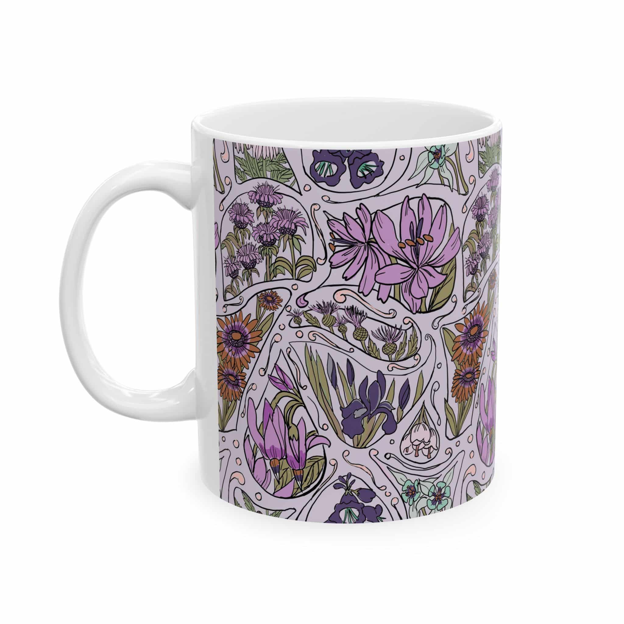 Floral Lavender Garden Ceramic Mug – Purple Wildflower Pattern (11oz & 15oz)