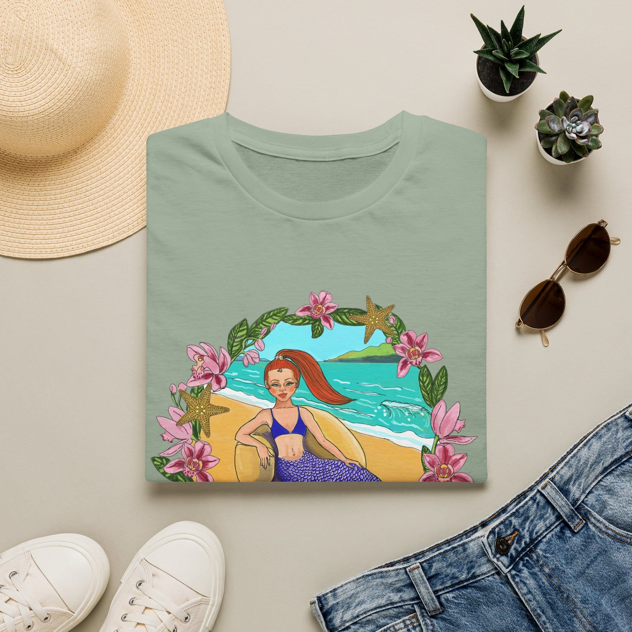 Red-Headed Mermaid Beach Vibes T-Shirt — Tropical Floral Ocean Graphic - Image 19