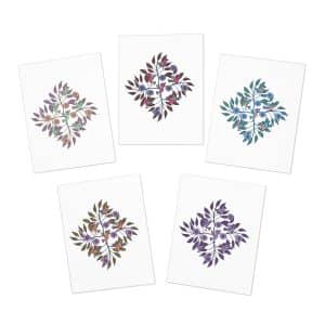 Stick Figure Birds Floral Wreath Greeting Cards – 5-Pack Assorted Watercolor Notes