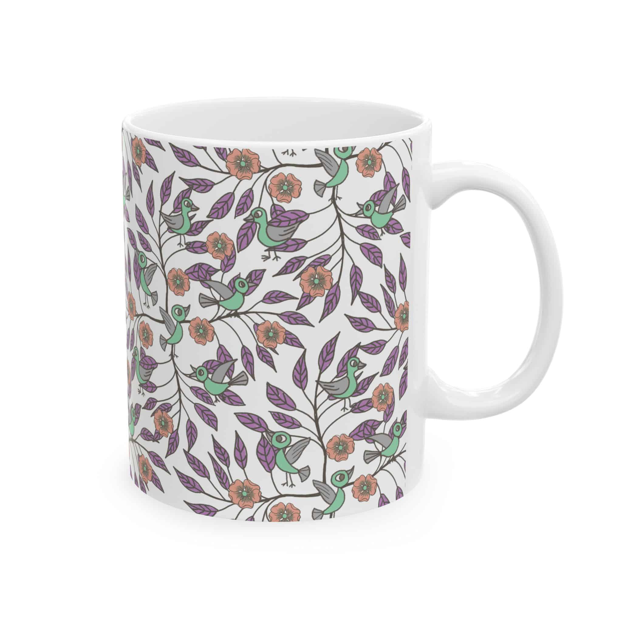 Floral Bird Pattern Ceramic Mug (11oz/15oz) - Image 2