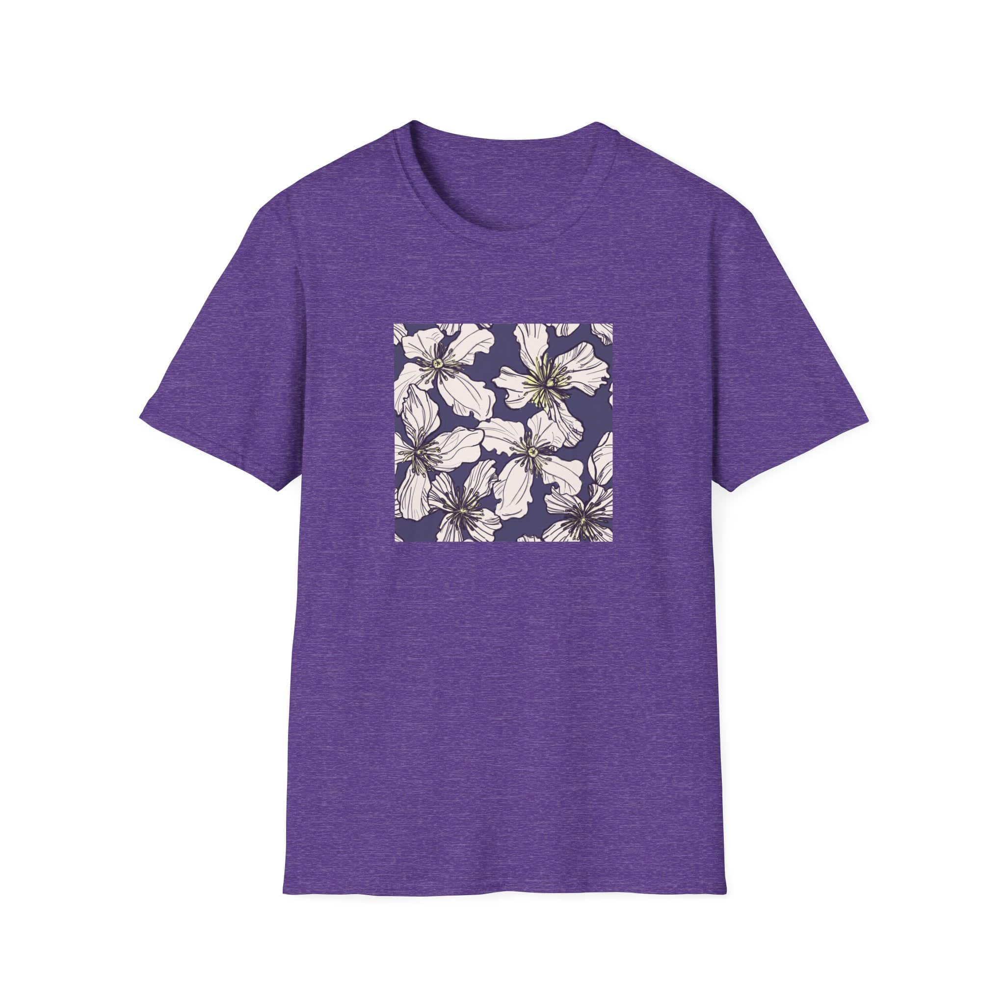 Floral Square Tee — White Clematis Print T-Shirt - Image 18