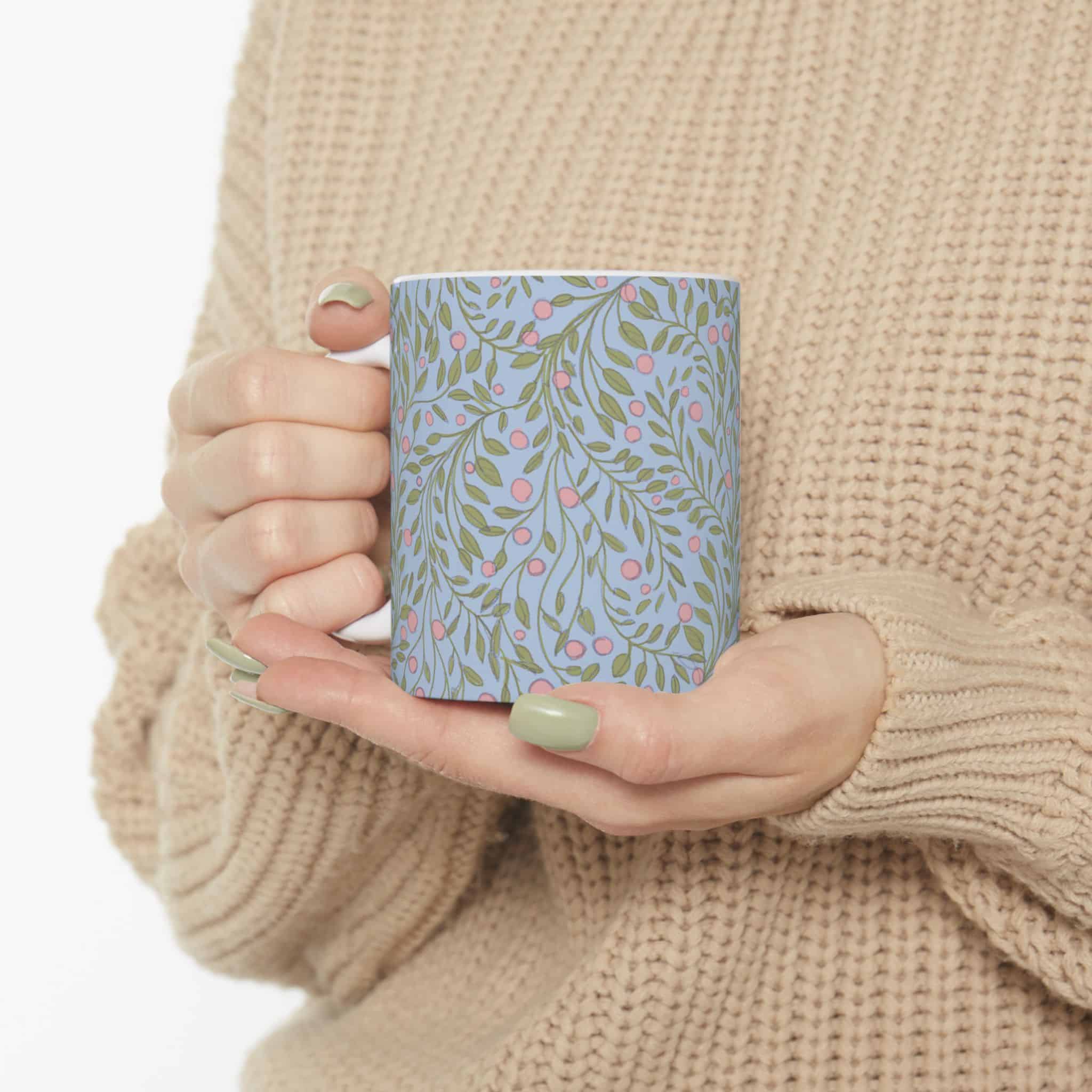 Floral Vine Ceramic Mug — Pastel Botanical Pattern (11oz & 15oz) - Image 5