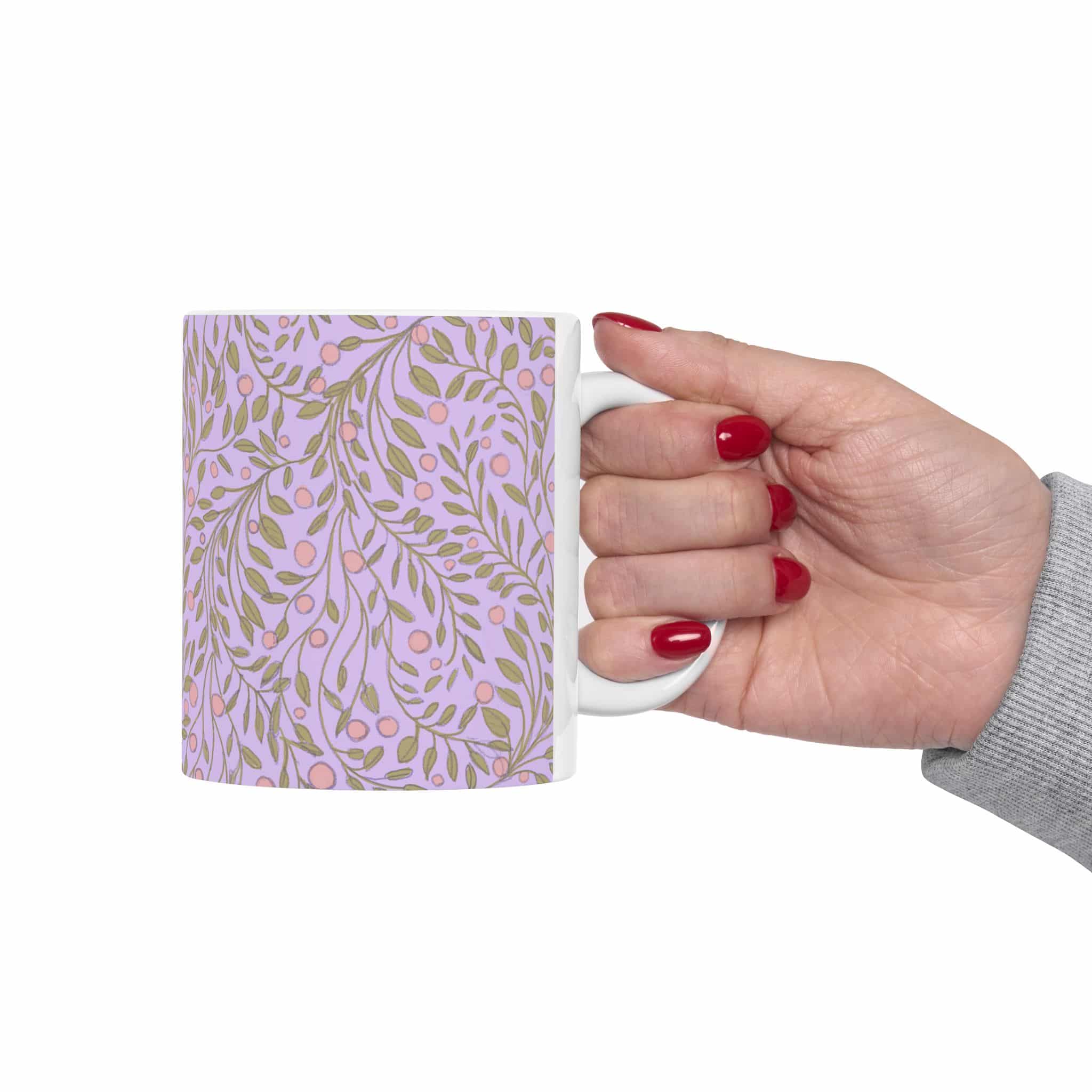Floral Vine Ceramic Mug — Lavender & Rose Gold Pattern (11oz, 15oz) - Image 3
